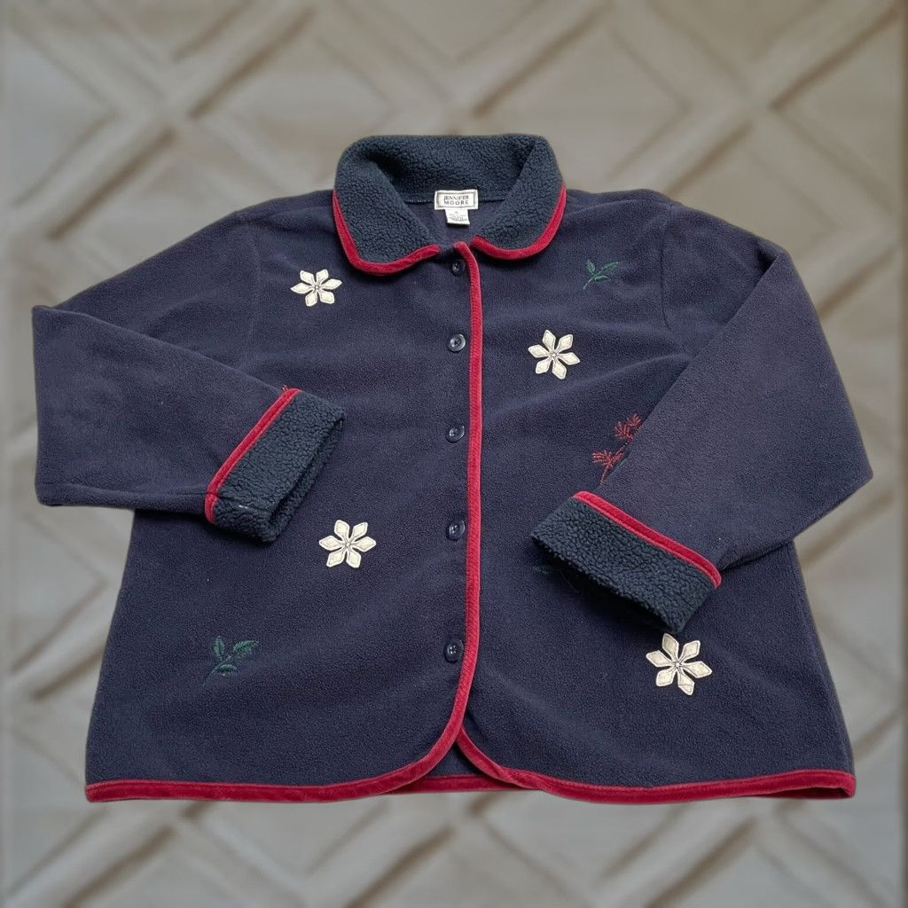 MooRER Jennifer Moore Vintage Embroidered Fleece Jacket Womens XL Blue Button Down Size XL / US 12-14 / IT 48-50 - 1 Thumbnail