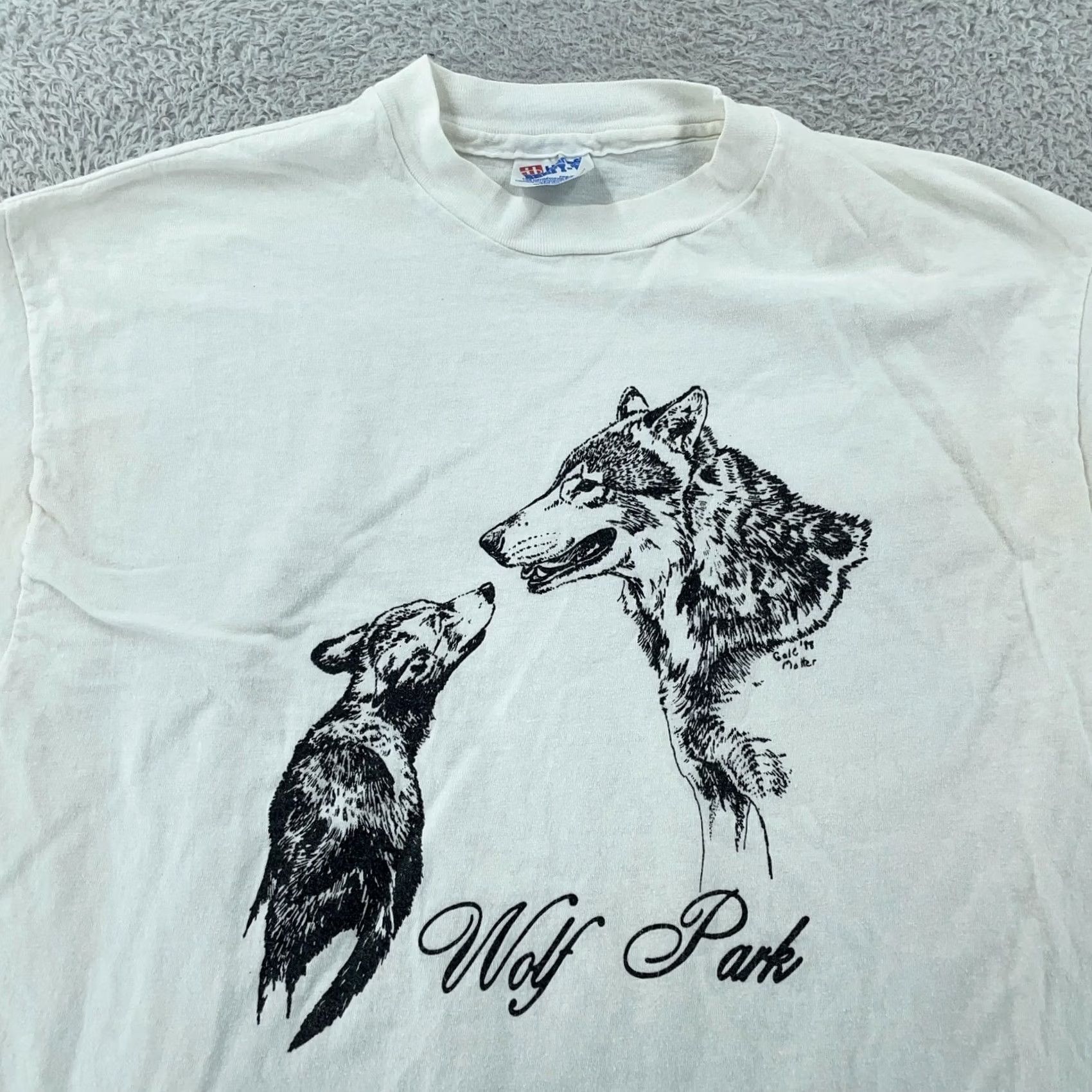 Hanes VINTAGE Wolf Park T-Shirt Mens L White USA 90s Outdoor Graphic Print Hanes Shirt Mens Size US L / EU 52-54 / 3 - 2 Thumbnail