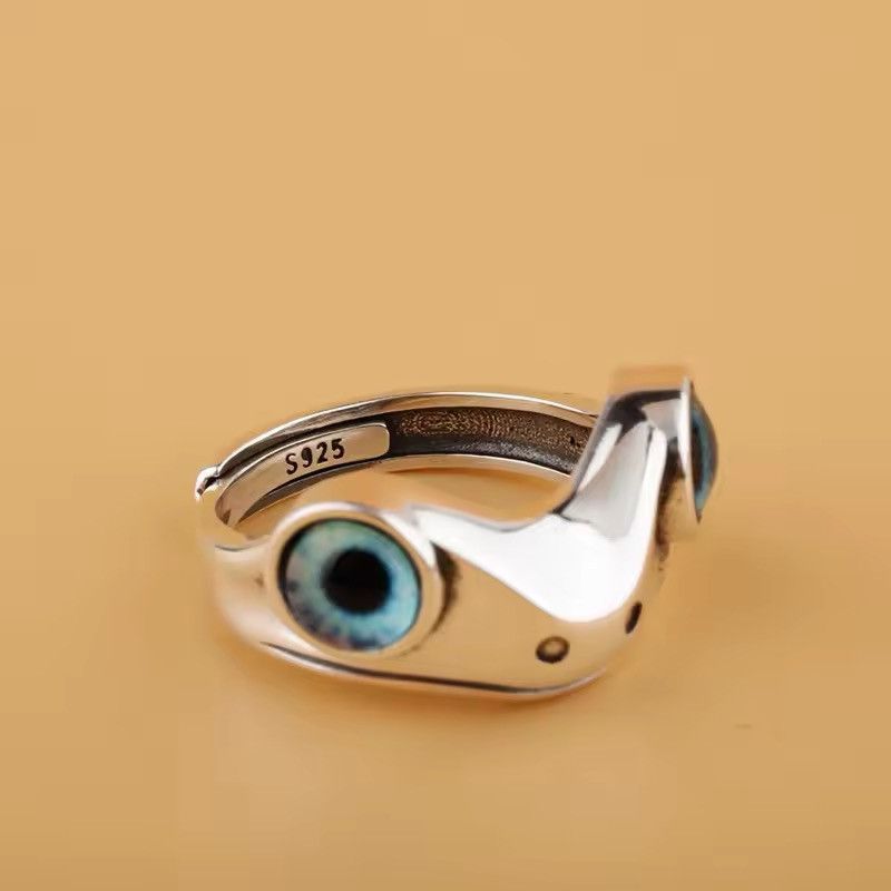 Jewelry Charm Blue Eyes Frog Rings in Silver, Men's