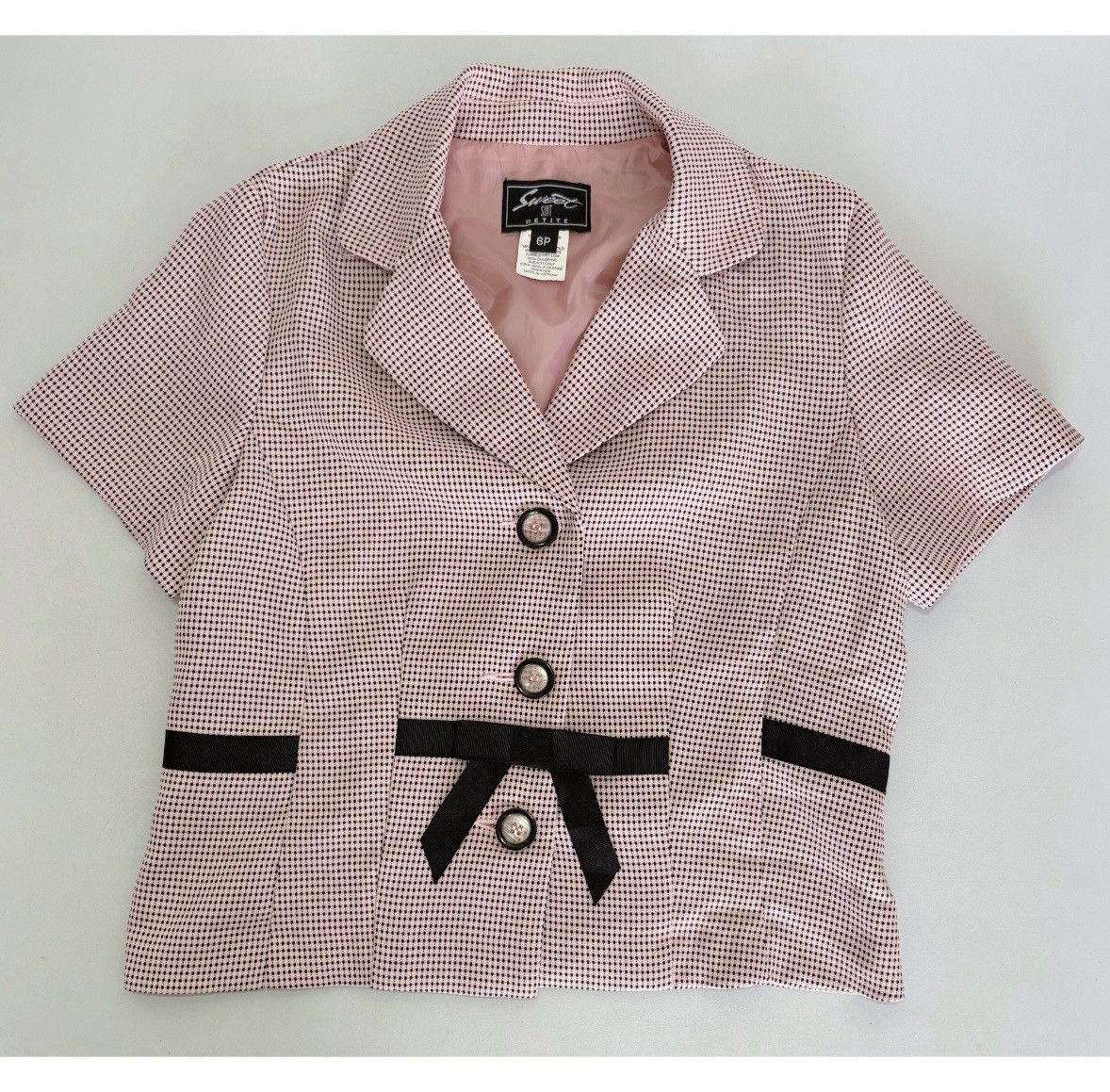Vintage Pink Bow Polka Dot Short Sleeve Blazer Jacket Size 6 (P) 🎀✨ Size M / US 6-8 / IT 42-44 - 3 Thumbnail
