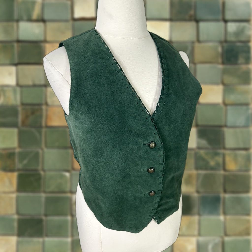 Vintage VINTAGE Vest Womens L Green Western Leather Suede Button Front Boho V3J Size L / US 10 / IT 46 - 1 Thumbnail