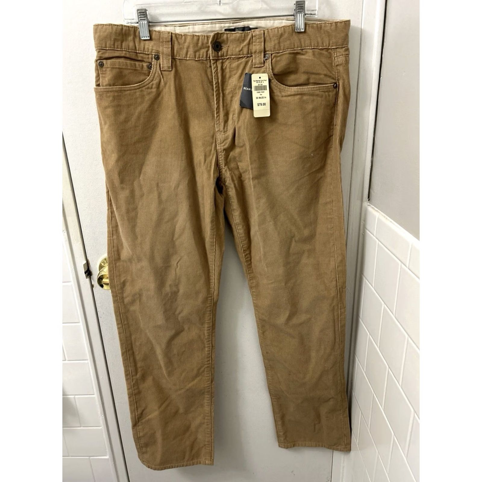 Vintage LL Bean Signature Washed Corduroy Pants Mens 36x30 Tan Slim Straight NWT 5-Pocket Logo Chino Wool? Size US 36 / EU 52 - 2 Thumbnail