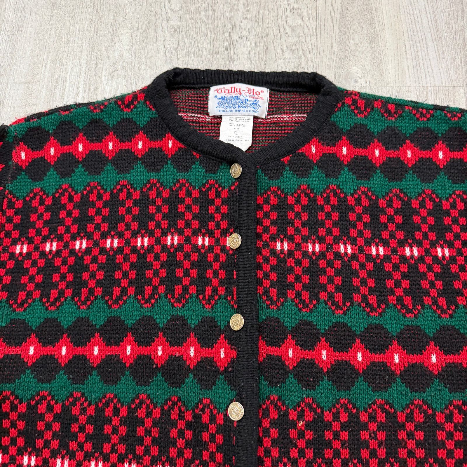 Vintage Vintage Tally Ho Cardigan Sweater Size XL Holiday Tartan Size XL / US 12-14 / IT 48-50 - 3 Thumbnail