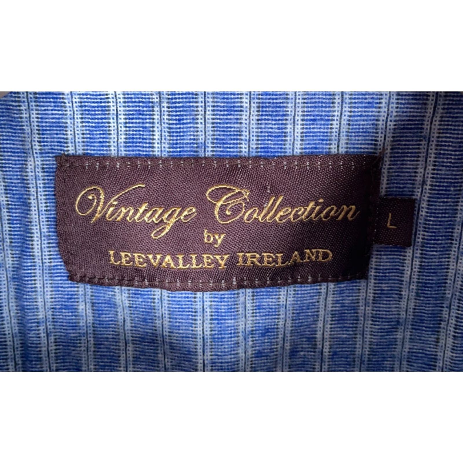 Lee Lee Valley Ireland Grandfather Shirt Men's L Blue Stripe Cotton Band Collar Shirt Size US L / EU 52-54 / 3 - 3 Thumbnail