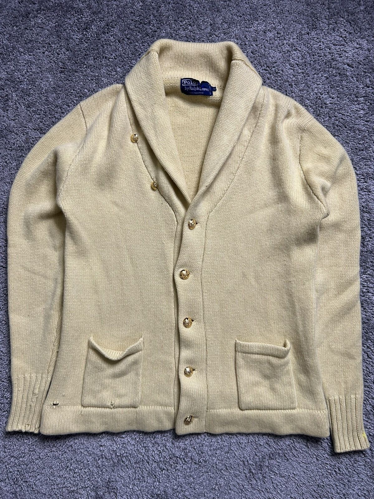 Polo Ralph Lauren Vintage 90s Polo Ralph Lauren Cashmere Shawl Collar Cardigan Size US L / EU 52-54 / 3 - 1 Thumbnail