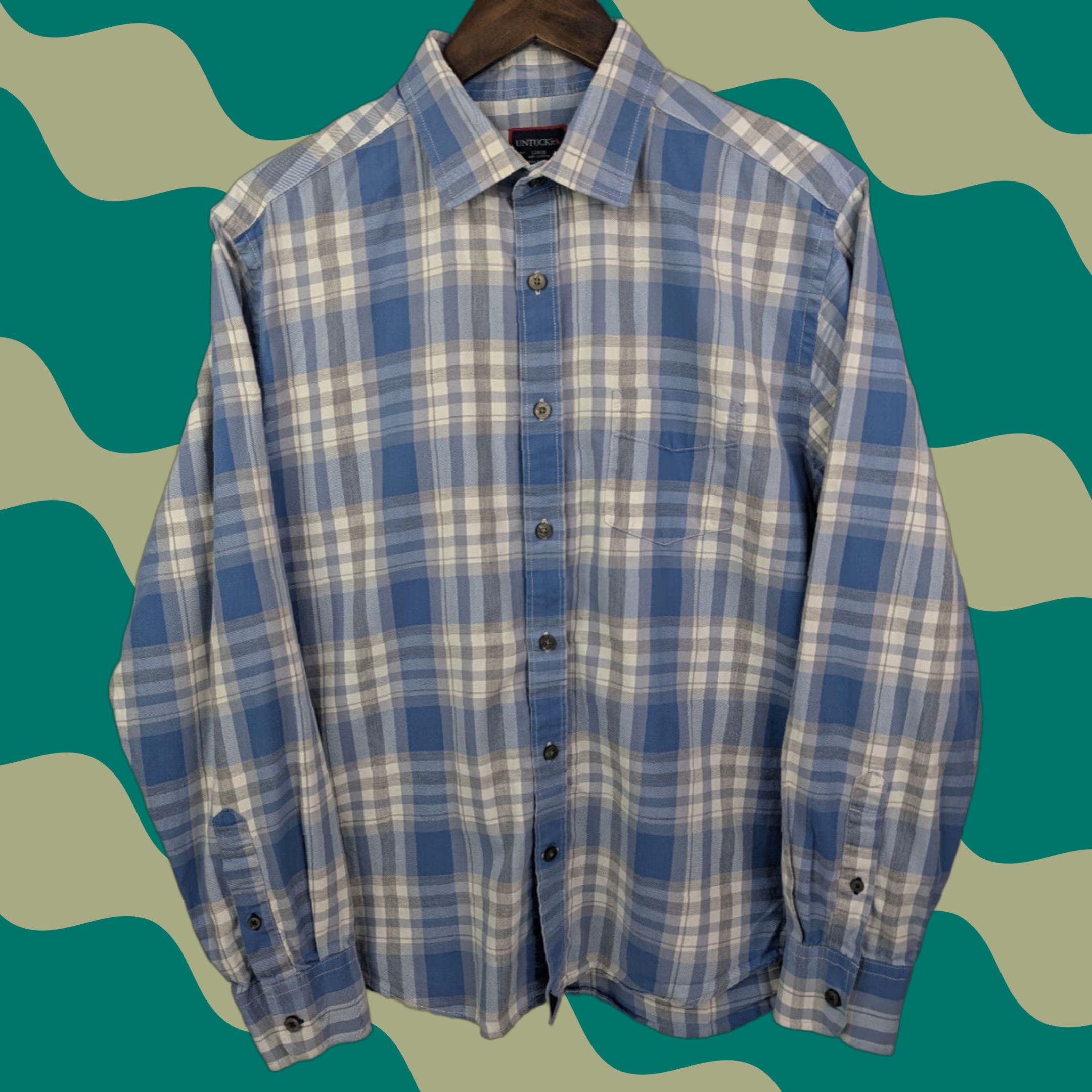 UNTUCKit UNTUCKit Mens Blue White Plaid Long Sleeve Button Shirt Size Large Cotton Shirt Mens UNTUCKit Blue Plaid Long Sleeve Button-Up Cotton (L) Size US L / EU 52-54 / 3 - 1 Thumbnail