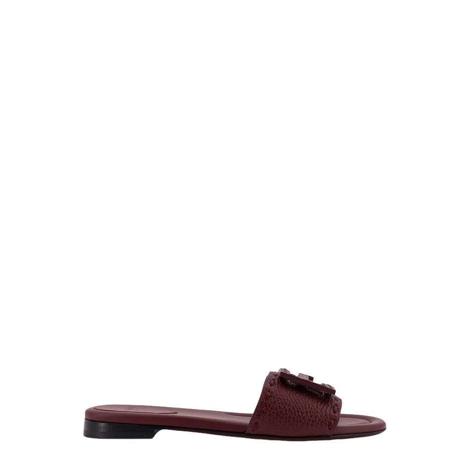 FENDI Baguette $790 Burgundy Leather Slides New & Authentic