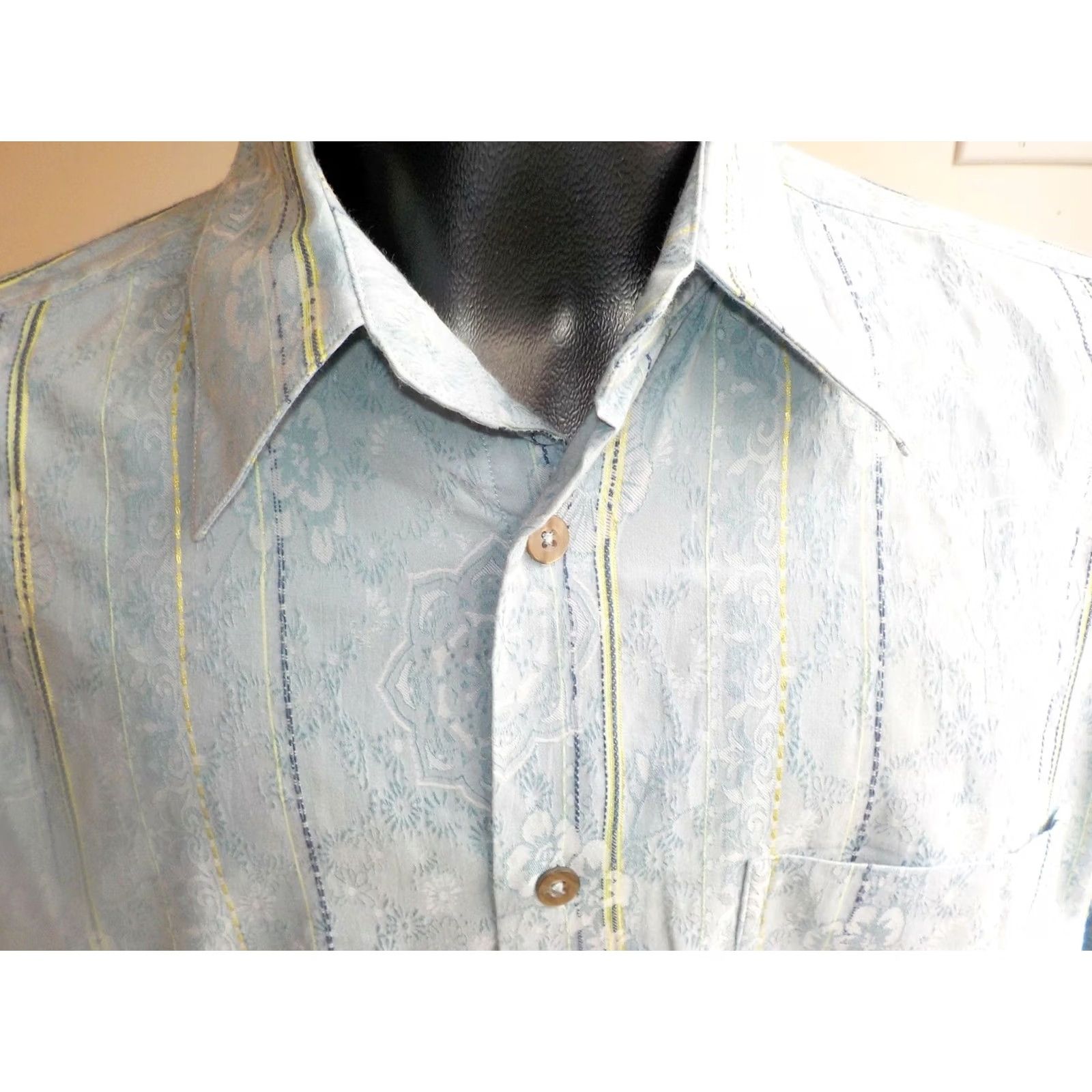 Vintage Acorn Shirt LS Blue/Green Striped Floral Design Button-Front Men L Italy Size US L / EU 52-54 / 3 - 2 Thumbnail