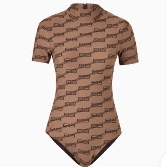 Balenciaga o1in1g0824 BB Monogram One-piece Swimsuit in Beige Size S / US 4 / IT 40 - 1 Thumbnail