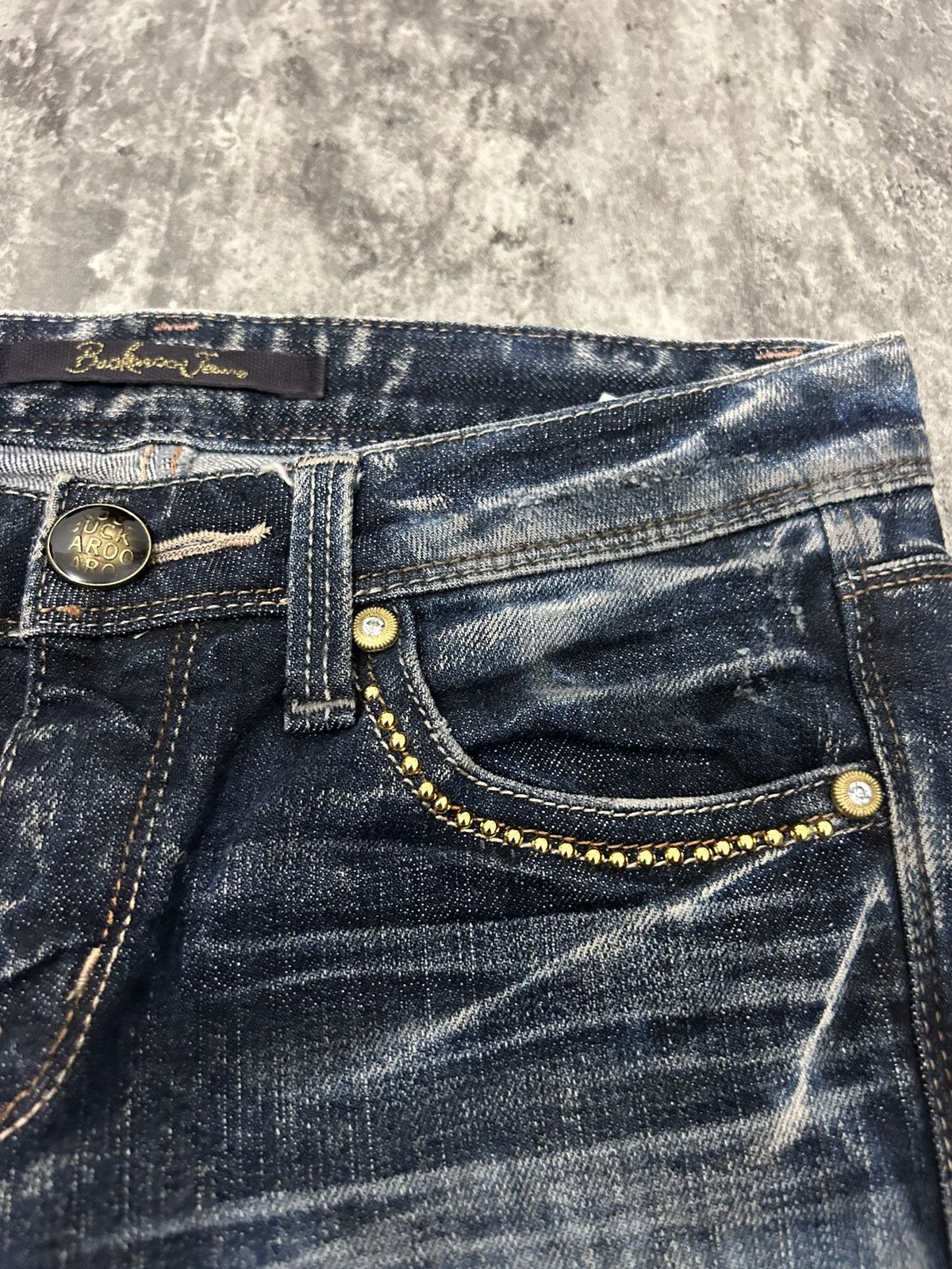 If Six Was Nine × Japanese Brand × Le Grande Bleu (L.G.B.) Buckaro Design Acid Wash Pattern Distressed Denim Pants Size 28" / US 6 / IT 42 - 10 Thumbnail