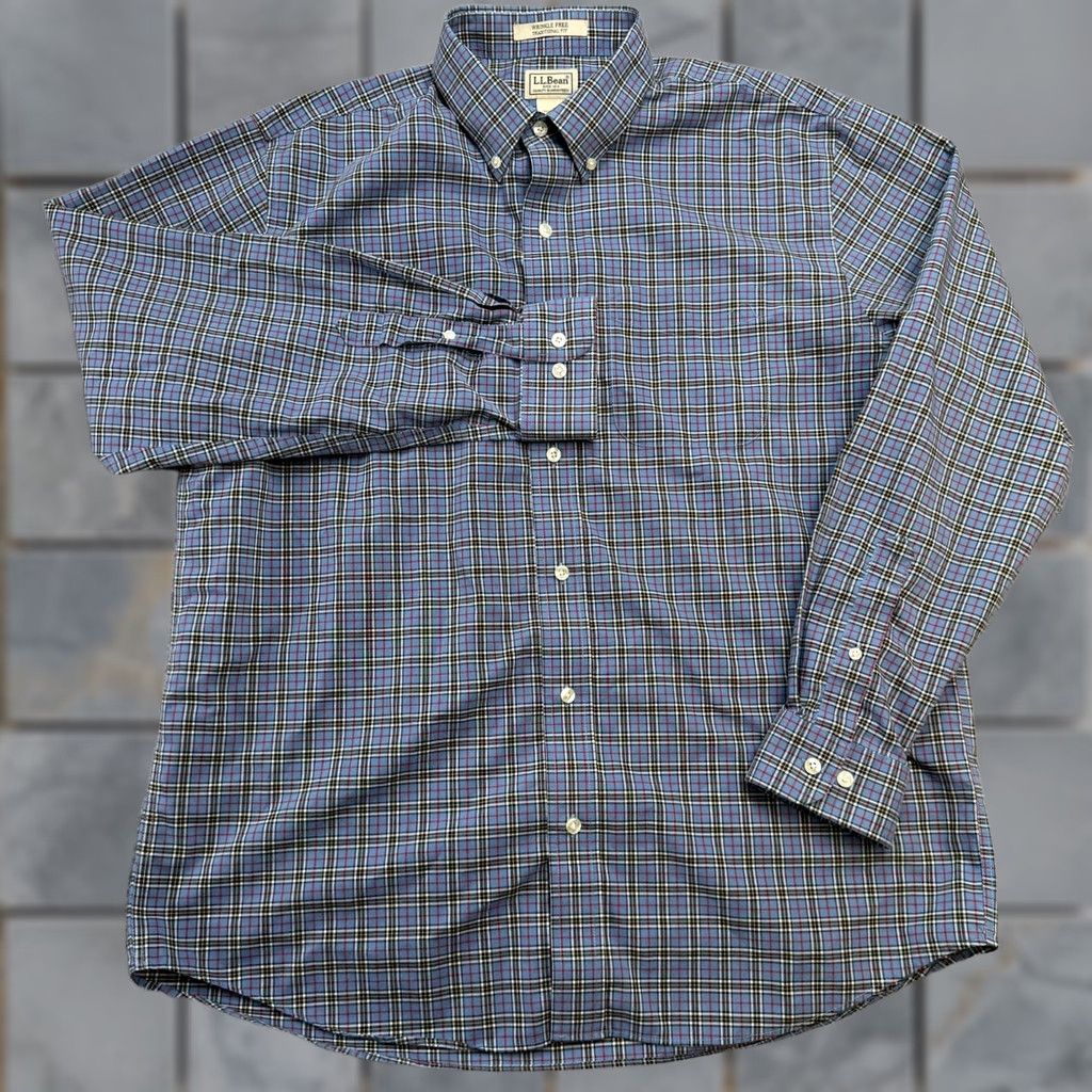Vintage L.L. Bean Shirt Men Large Blue Tartan Plaid Wrinkle Free Cotton Button Down Office Size US L / EU 52-54 / 3 - 1 Thumbnail