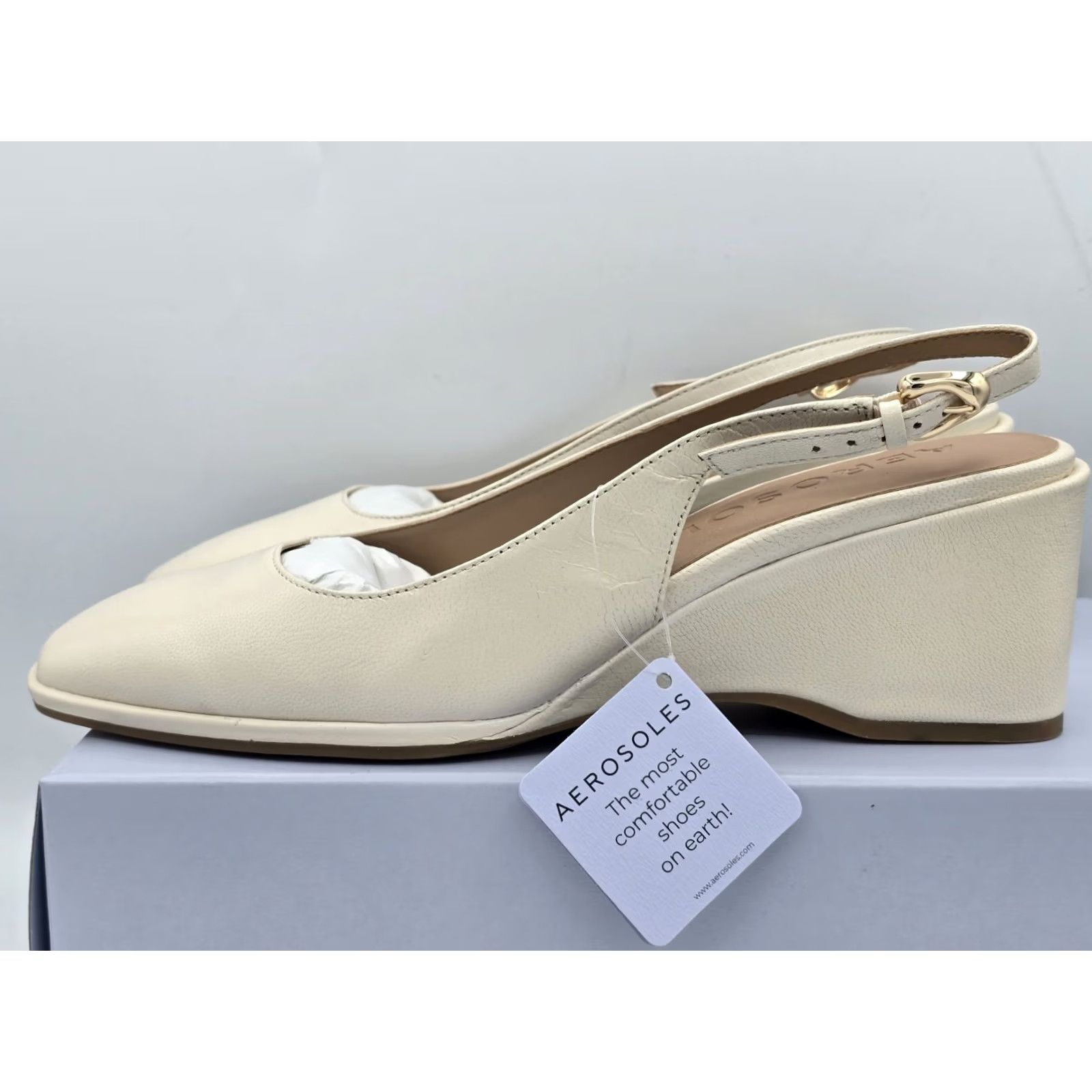 Vintage Aerosoles Aria Women's Heels Eggnog Leather Size 11 M Size US 11 / IT 41 - 5 Thumbnail