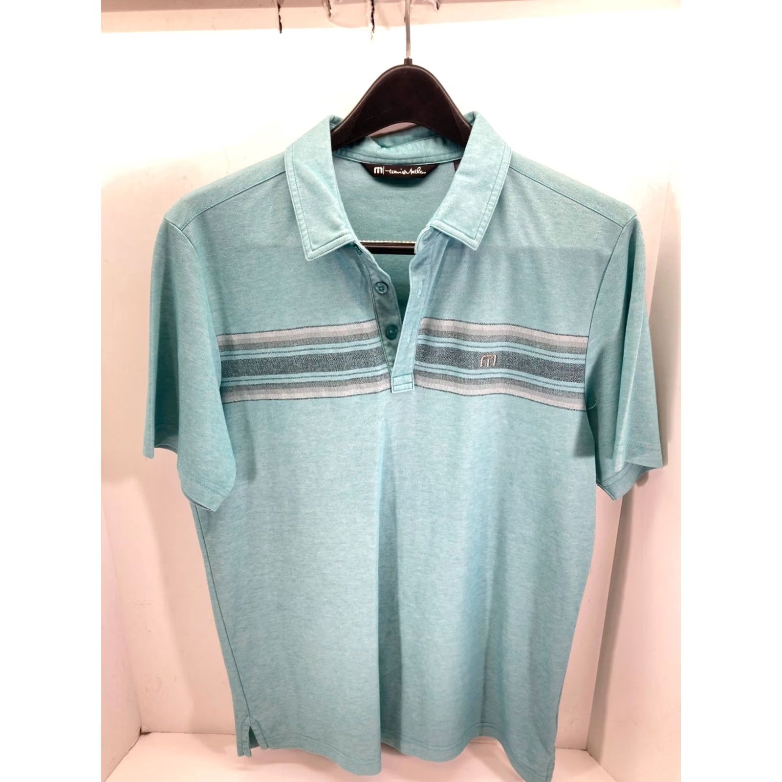 TravisMathew Travis Mathew Framingham Polo Shirt Mens M Green Striped Golf Performance Size US M / EU 48-50 / 2 - 3 Thumbnail