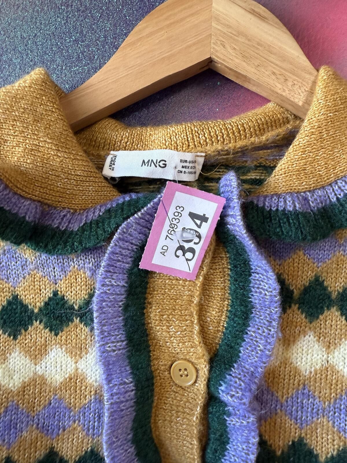 Other MNG (mango) argyle collared knit cardigan - yellow &purple Size S / US 4 / IT 40 - 2 Thumbnail