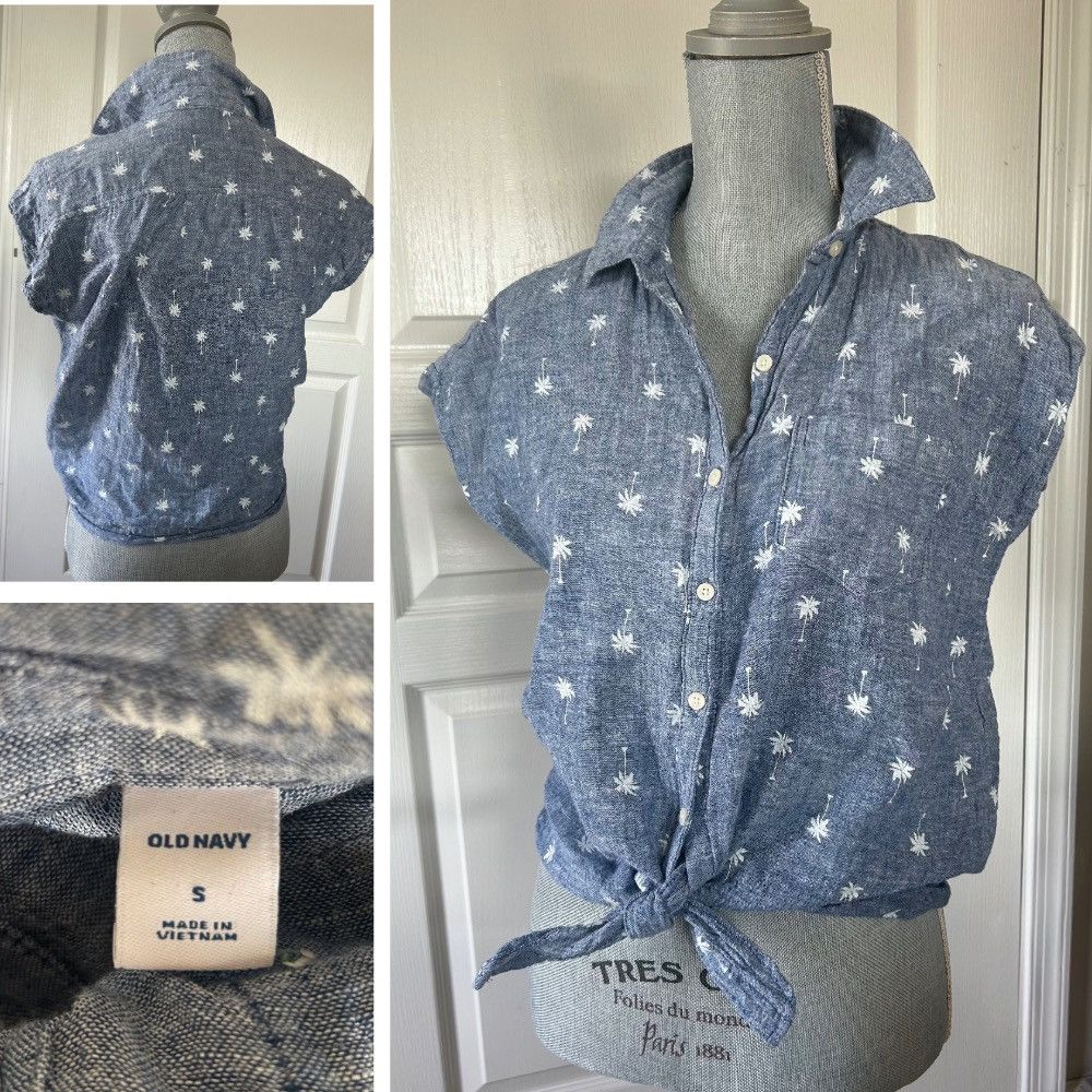 Old Navy Old Navy Palm Trees Tie Front Button Up Women Small Size S / US 4 / IT 40 - 2 Thumbnail