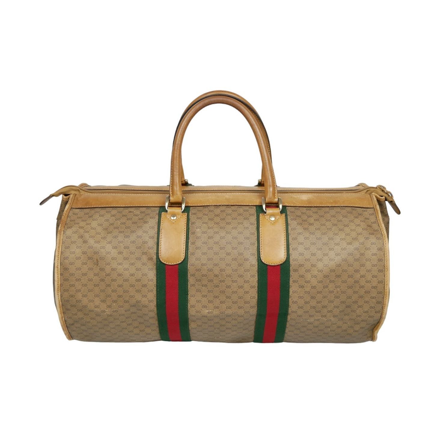 image of Gucci Web Sherry Line GG Monogram Canvas Duffle Bag in Beige, Men's