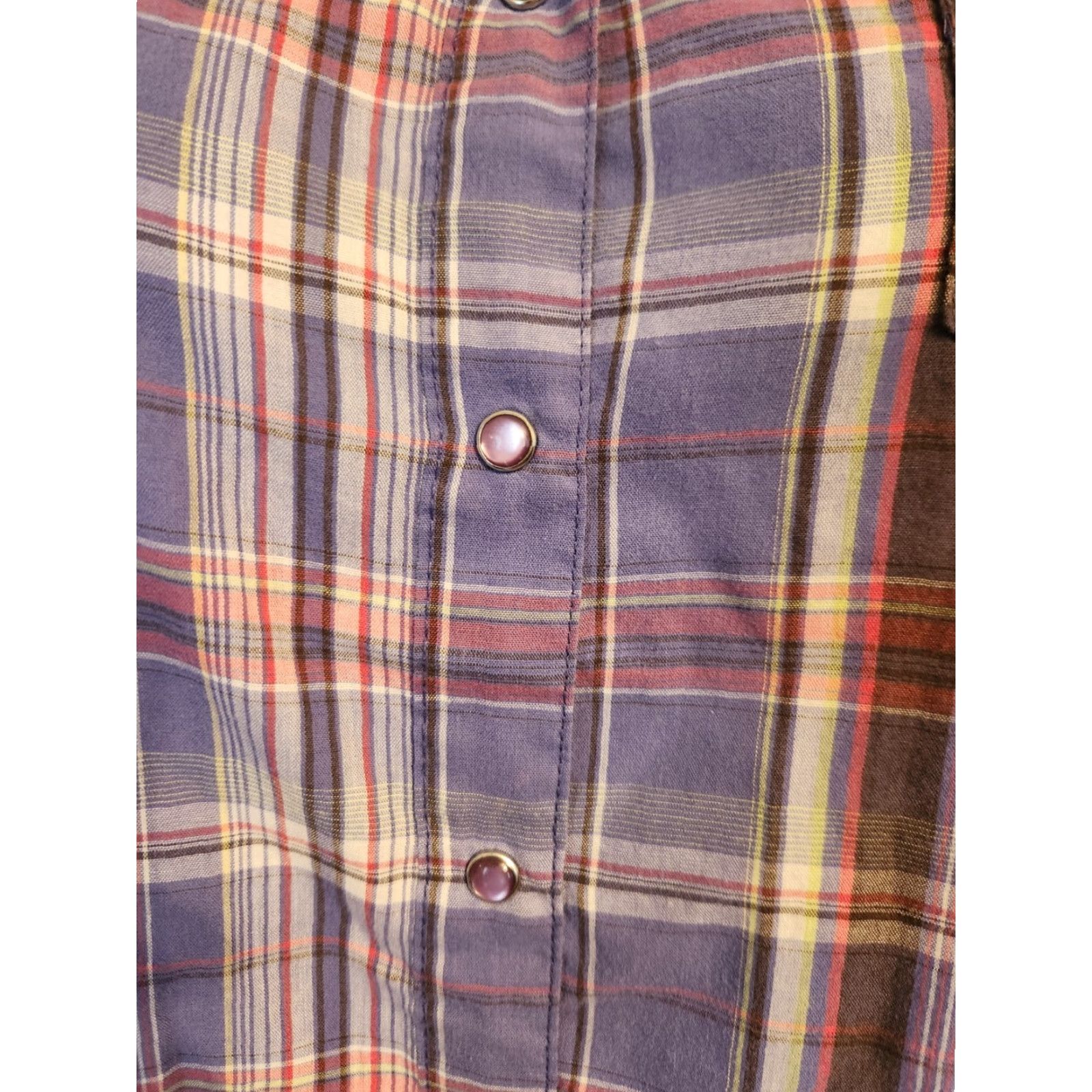 Wrangler VINTAGE Wrangler Wrancher Purple Pink Plaid Pearl Snaps Western Shirt Top XL Size XL / US 12-14 / IT 48-50 - 3 Thumbnail