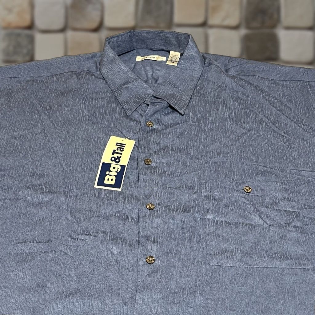 Vintage Campia Moda Casual Button Down Blue Men's 3XB Short Sleeve Big And Tall NWT Size US 39 - 1 Thumbnail