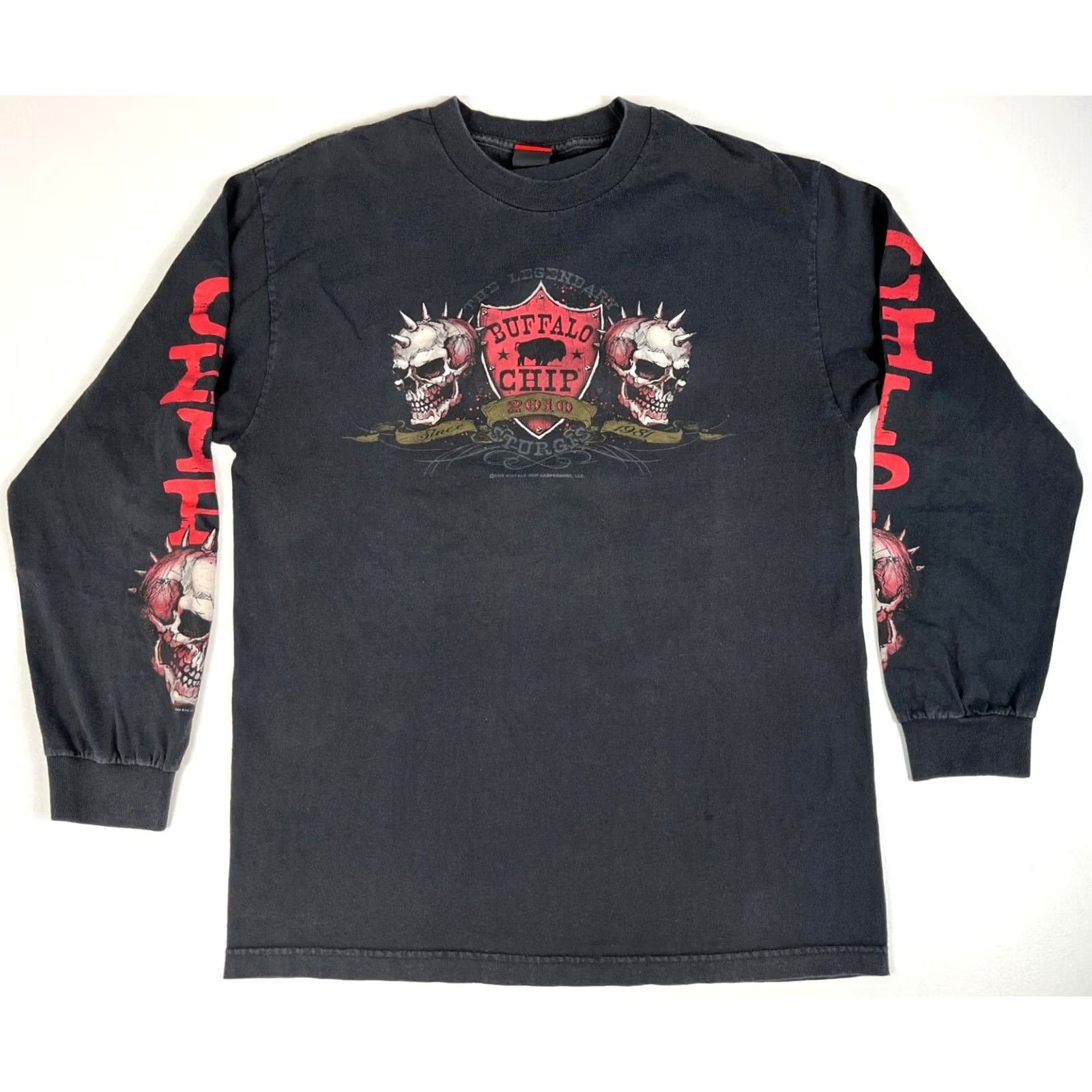 Vintage VINTAGE Hot Leathers Buffalo Chip The Legendary Sturgis Campground T-Shirt Mens Crew Neck Long Sleeve Black L Size 2010s 90s Biker Size US L / EU 52-54 / 3 - 2 Thumbnail