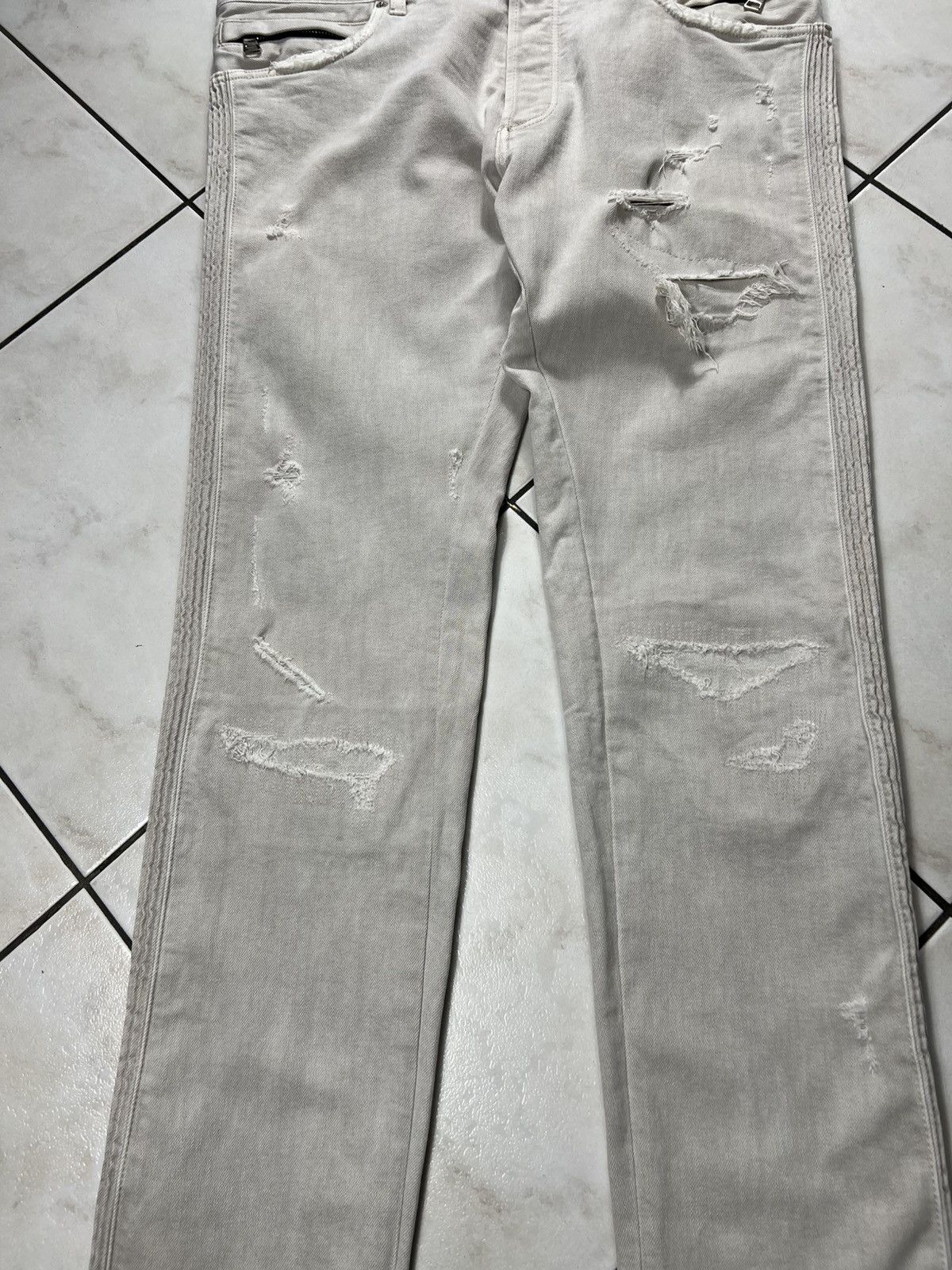 Balmain Archive Balmain biker beige distressed denim pants zippers Size US 34 / EU 50 - 4 Thumbnail