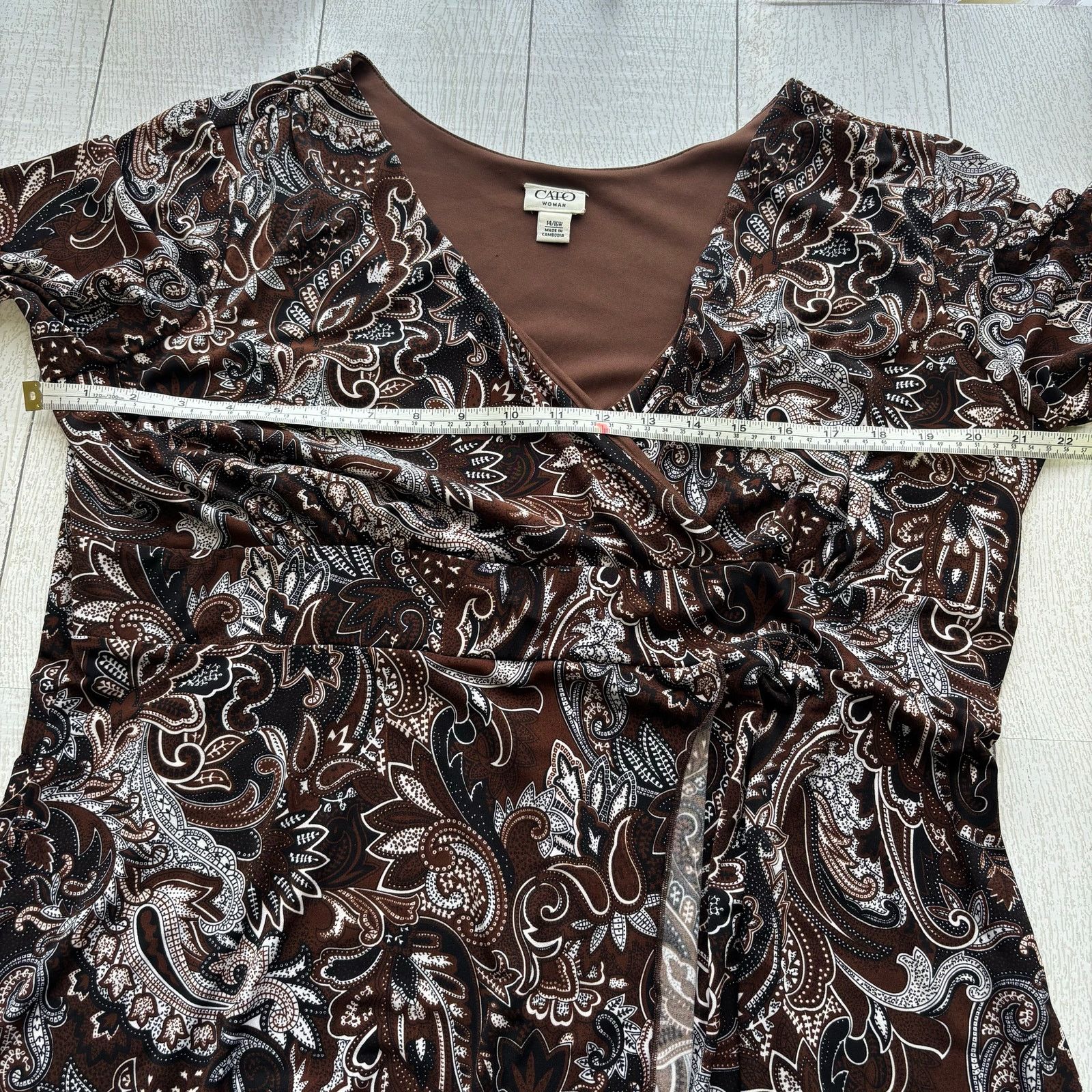 Other Cato Faux Wrap Brown Black White Paisley 3/4 Sleeve Top Size XL / US 12-14 / IT 48-50 - 6 Thumbnail