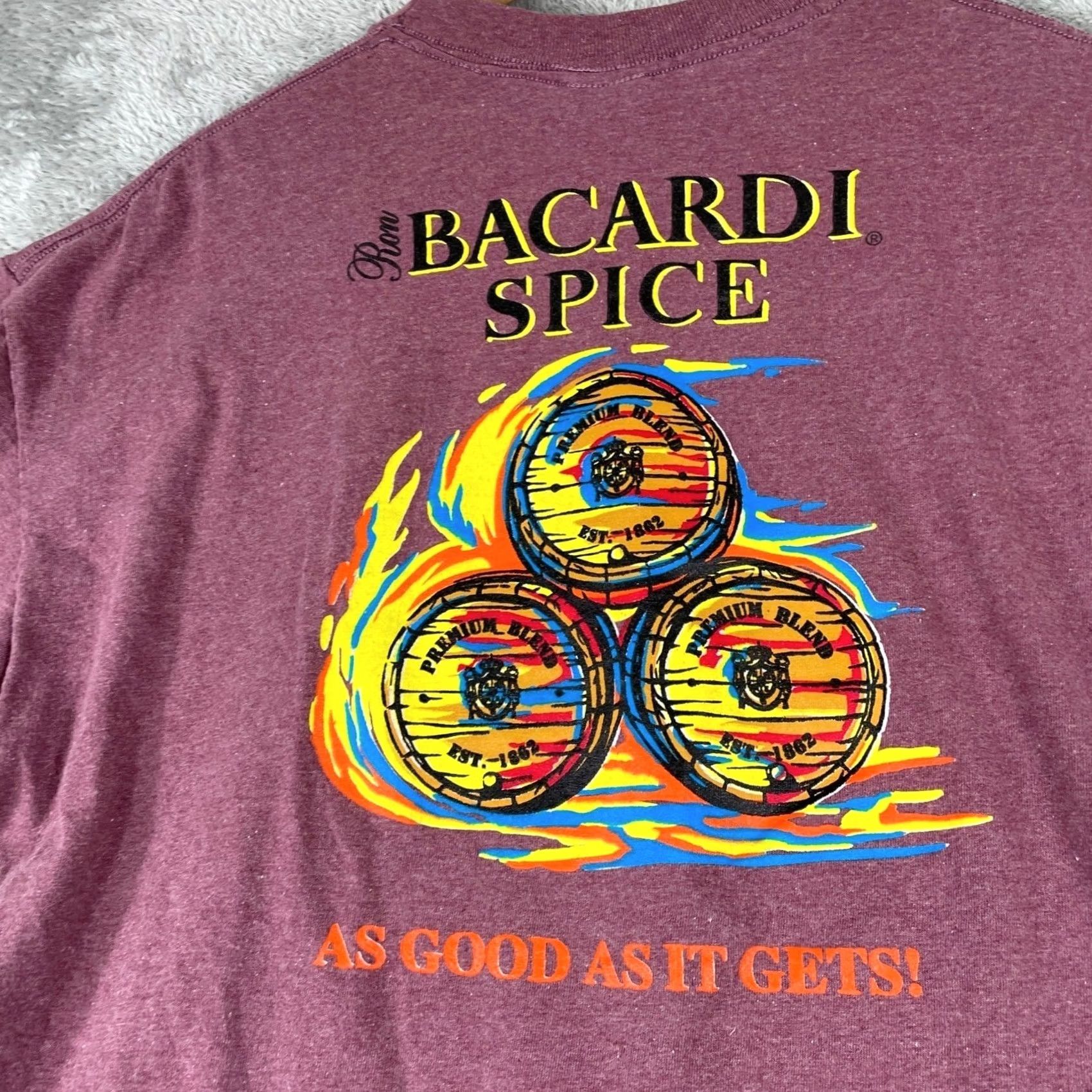 Vintage VINTAGE Bacardi Spice Shirt Mens XL Maroon Graphic Logo USA Heavyweight Size US XL / EU 56 / 4 - 7 Thumbnail