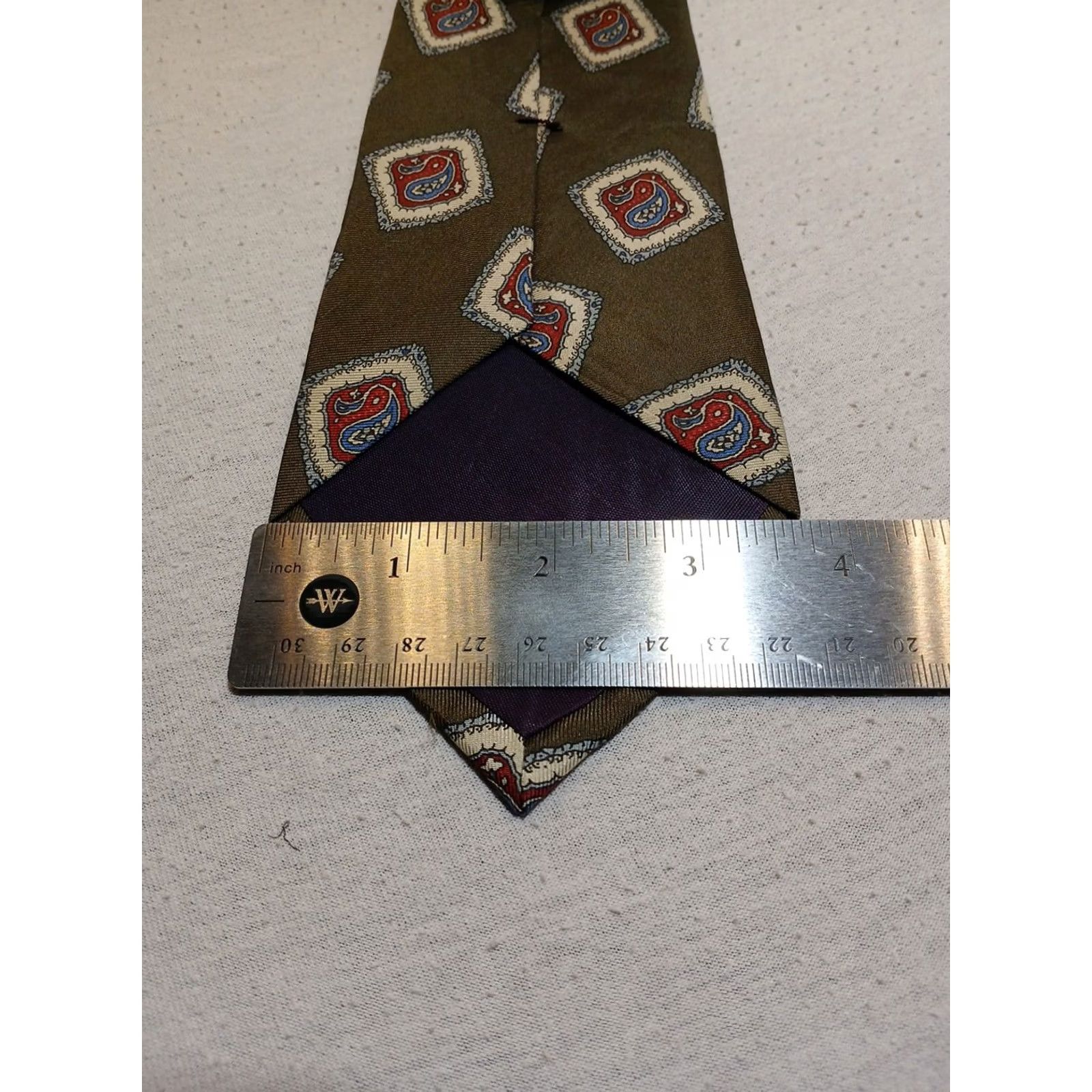 Vintage Premier Stock Tie Silk Silver Necktie Geometric Pattern Mens Classic 57-60 Silver, Red, Blue, Cream Designer Handmade Silk Tie Size ONE SIZE - 6 Thumbnail