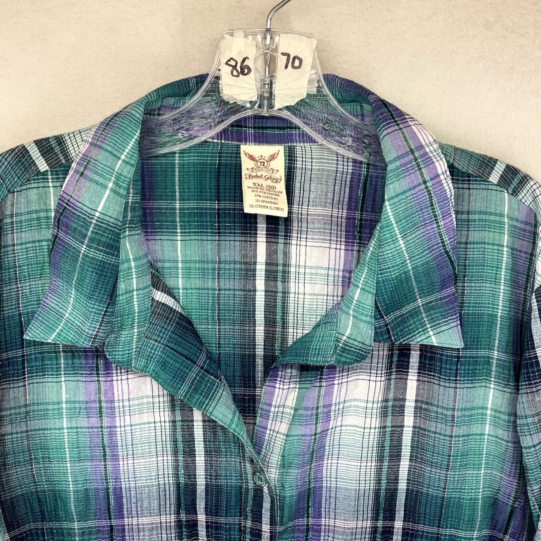 Faded Glory Women's Western Style Shirt 2XL Button Up Colorful Greens Purple Silver Thin Size XXL / US 16-18 / IT 52-54 - 4 Thumbnail