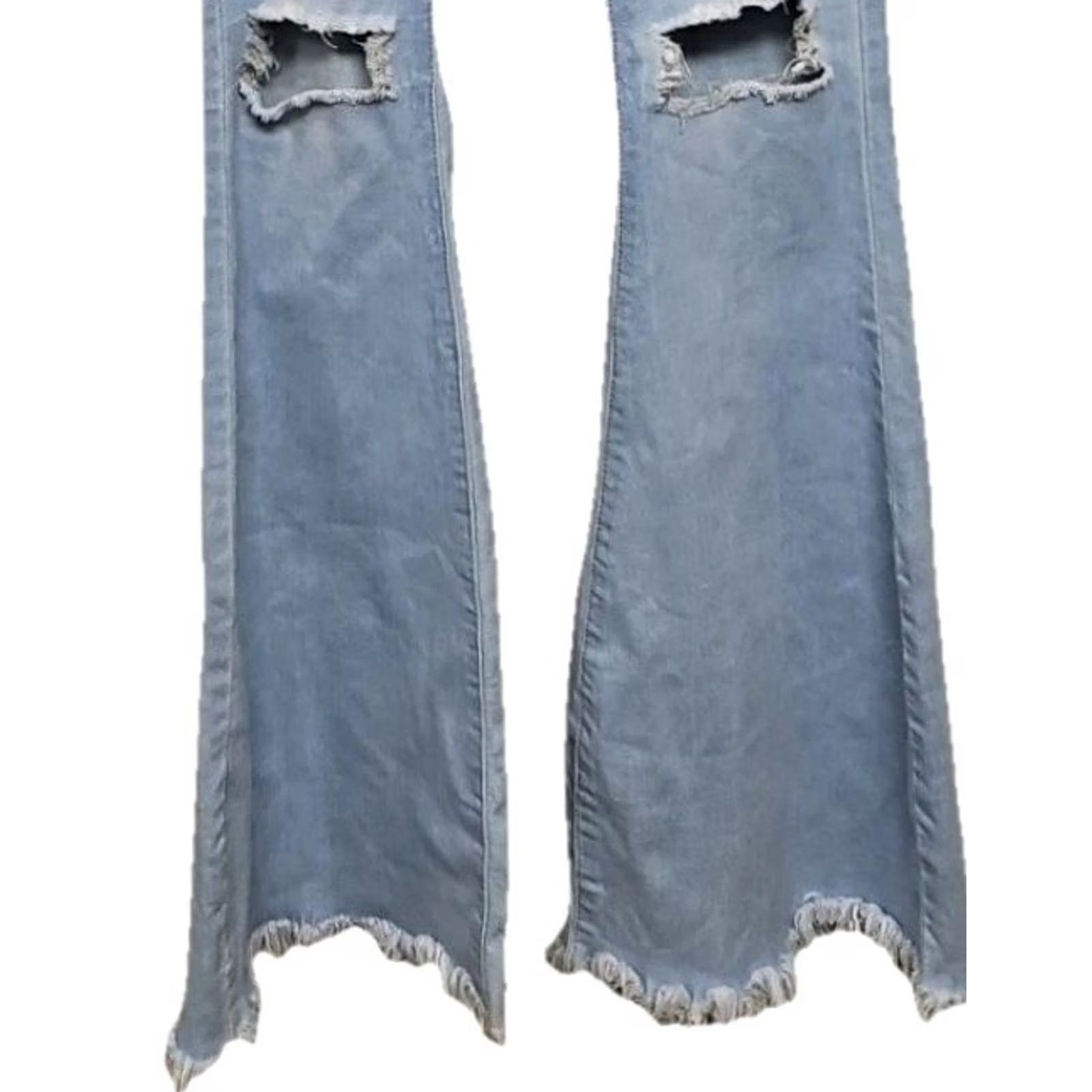 Vintage JC JO Distressed Flare Jeans Womens M Light Wash Raw Hem Ripped Knees Jeans Distressed Flare Jeans Womens M Light Blue 90s? Size 32" / US 10 / IT 46 - 3 Thumbnail