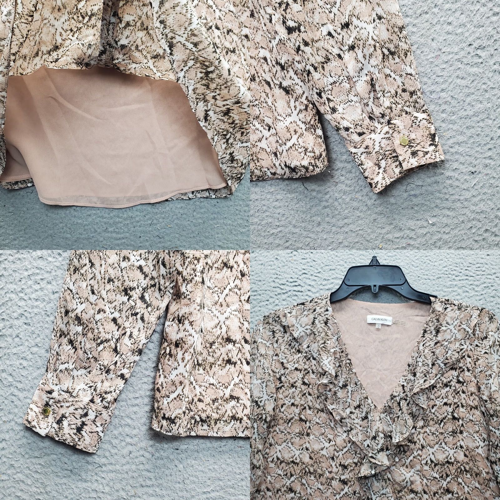 Calvin Klein Calvin Klein Blouse Womens Size S V-Neck Lined Snakeskin Ruffle Front Multicolor Shirt Womens Size S Size S / US 4 / IT 40 - 8 Thumbnail