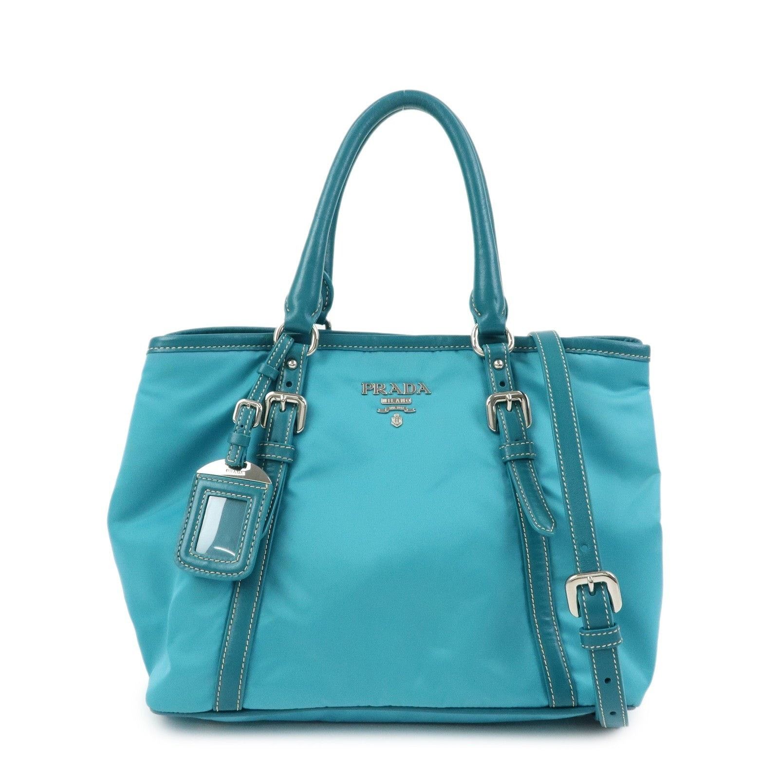 Prada Prada Nylon Leather Tote Blue Size ONE SIZE - 1 Thumbnail