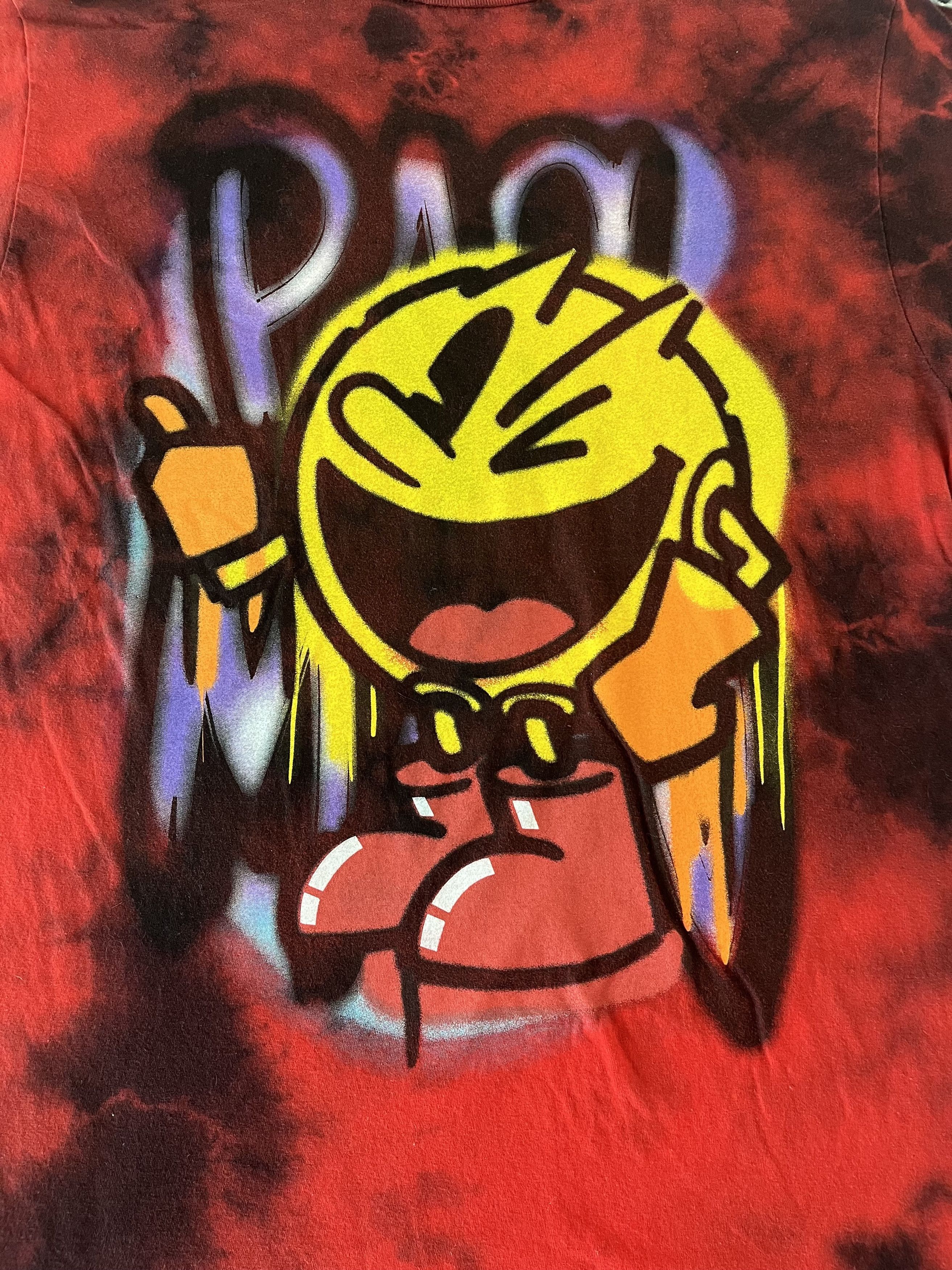 image of Vintage Pac-Man Tye-Dye Namco Entertainment Tee in Red, Men's (Size Medium)