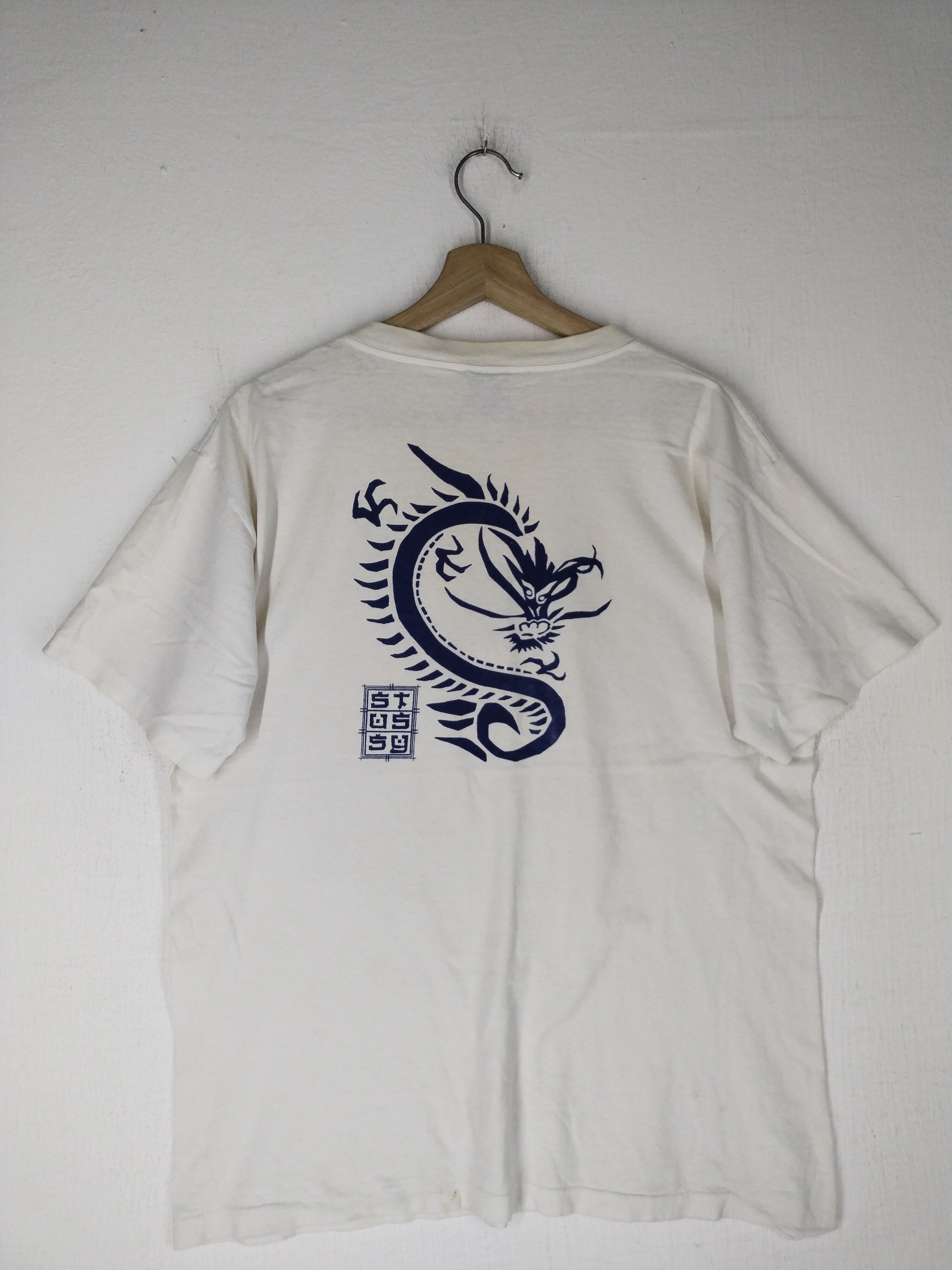 Stussy × Vintage Rare Vintage 90's Stussy Dragon White Shirt Tee Size US M / EU 48-50 / 2 - 6 Thumbnail