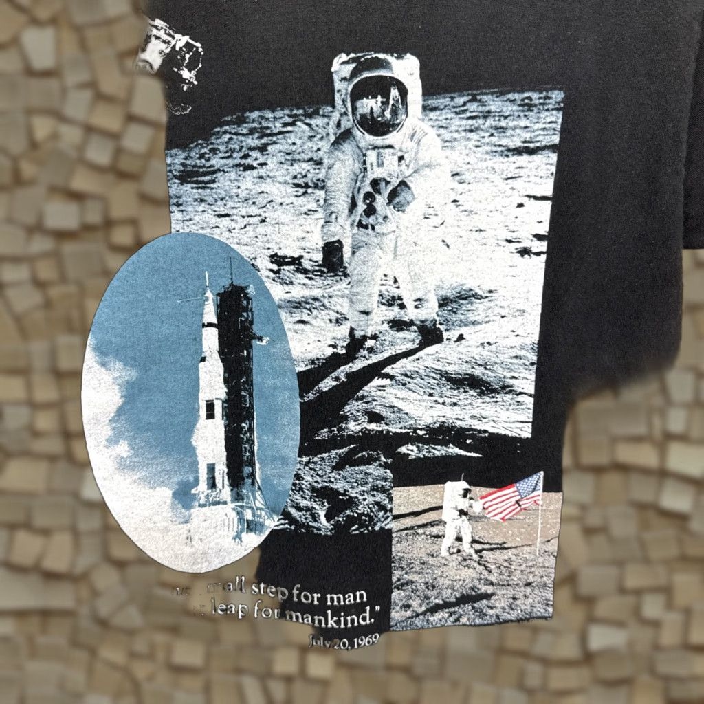 NASA VINTAGE Cotton Expressions T-Shirt Space 90s Adult Small Black Cotton Expressions 90s NASA One Small Step Graphic Print Mens Size US S / EU 44-46 / 1 - 1 Thumbnail