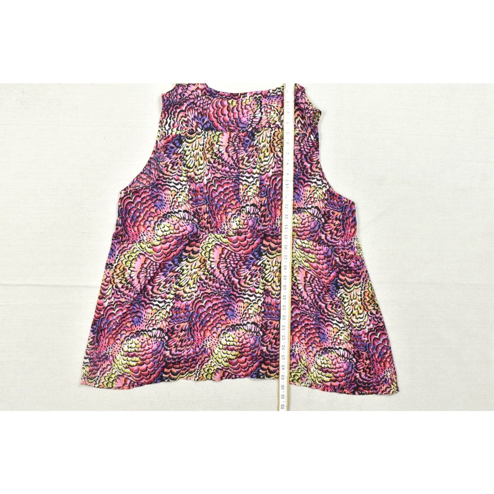 Vintage Lane Bryant Blouse Shirt Women Plus 28 Pink Purple Abstract Shell Top Sleeveless V-Neck Ruffle Polyester Spring Summer Casual White? Size 4XL / US 24-26 - 4 Thumbnail