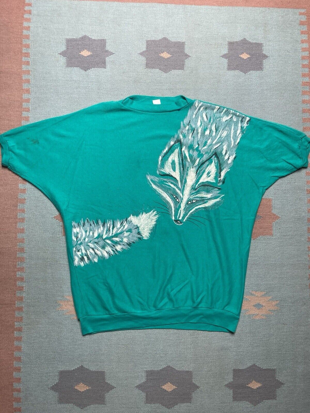 Vintage 80s sweatshirt short sleeve hand painted wolf fox animal XXL Size US XXL / EU 58 / 5 - 1 Thumbnail