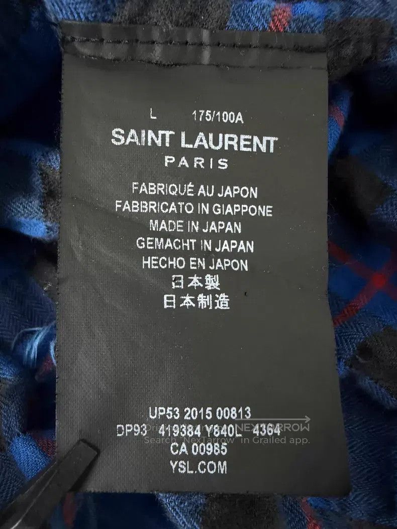 Saint Laurent Paris Saint Laurent Paris Blue Faded Frayed Destroyed Plaid Shir Size US L / EU 52-54 / 3 - 5 Thumbnail