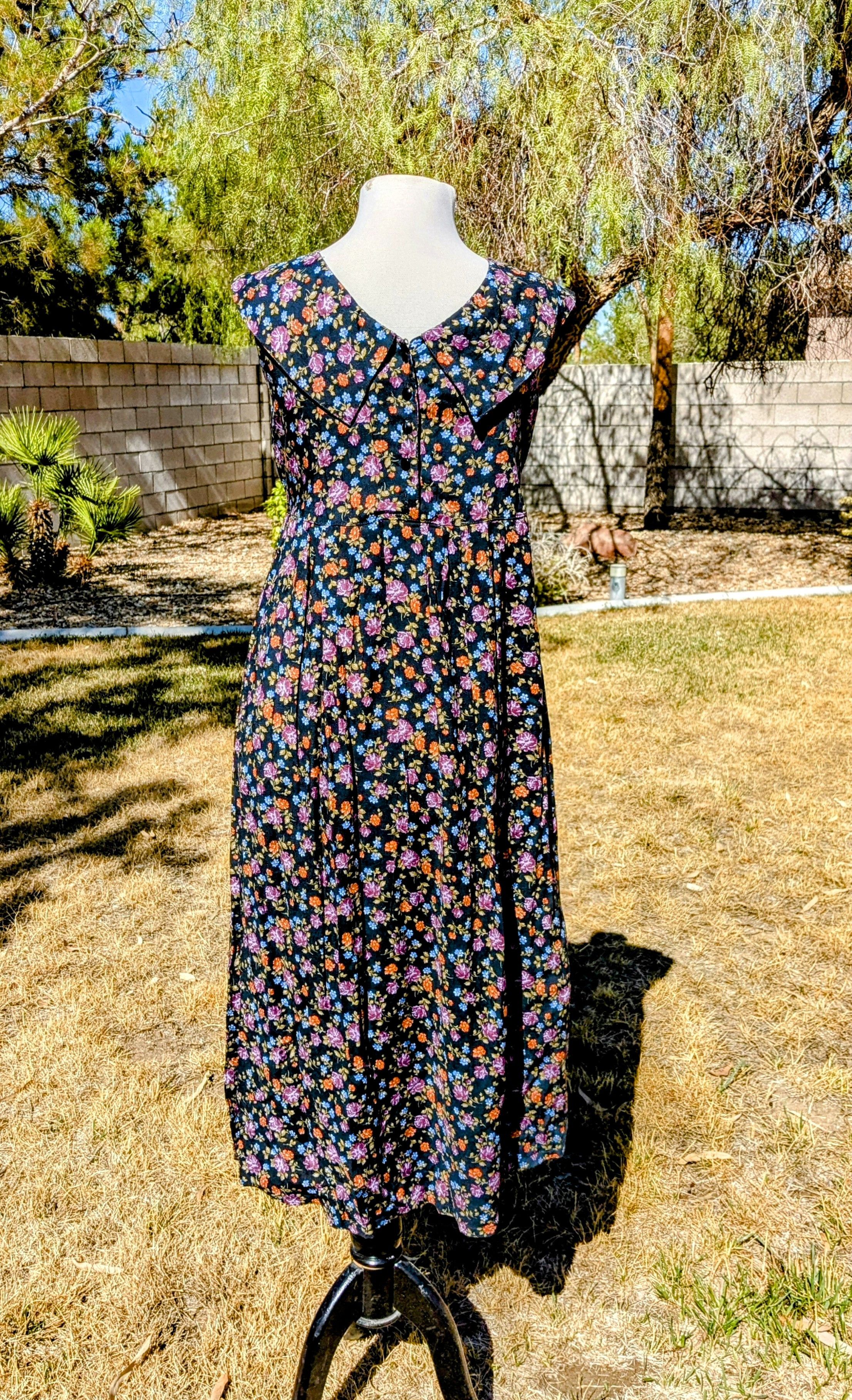 Designer Sostanza Floral Midi Blouson Wide Ruffle Collar Tank Dress Size S / US 4 / IT 40 - 1 Thumbnail