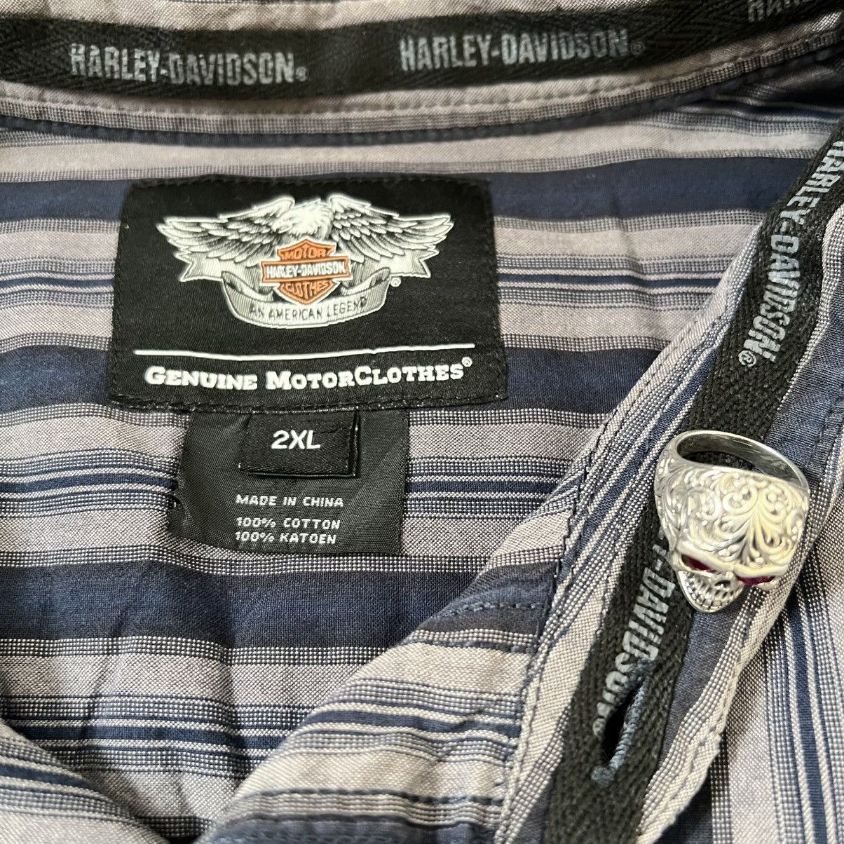 Harley Davidson Blue & Grey Striped Harley Davidson Button Up Size US XXL / EU 58 / 5 - 4 Thumbnail