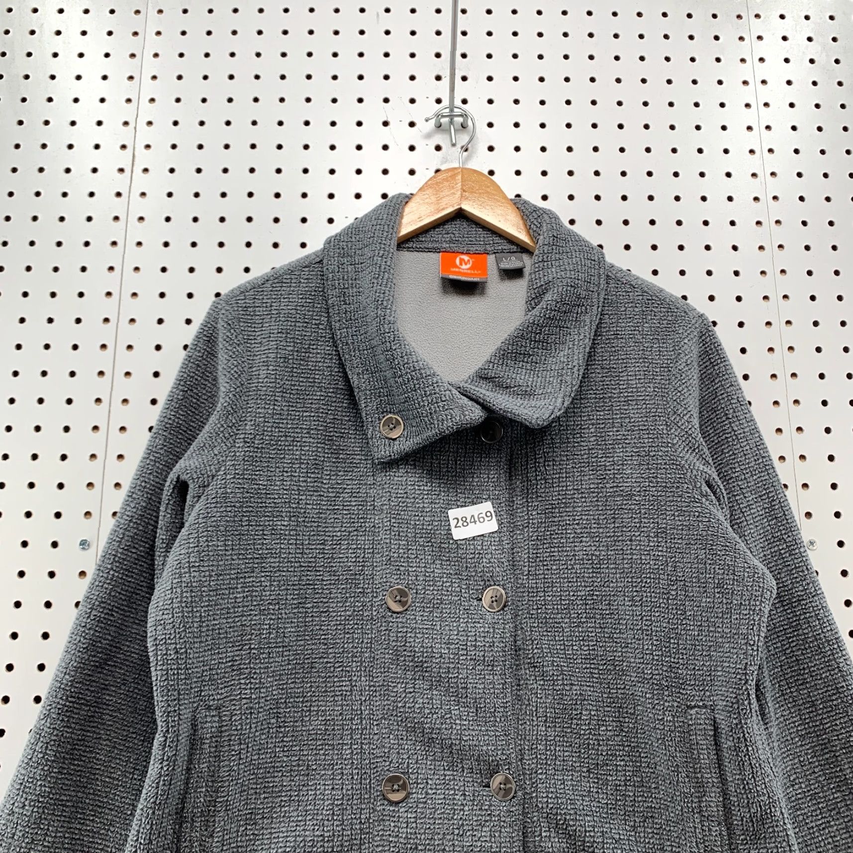 Merrell Knit Jacket Gry Double Breasted Collared Coat Women’s Large 22.5X26.5