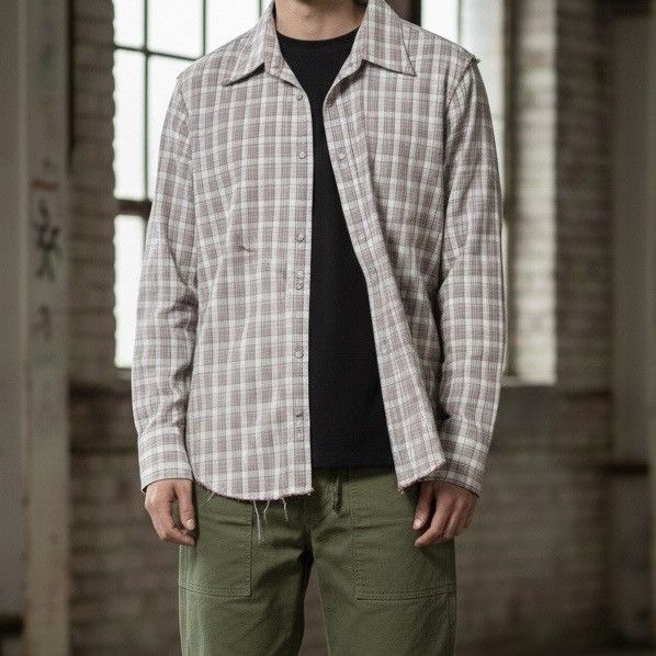 Japanese Brand Morgan Homme Studded Distressed Plaid Flannel Shirt Size US L / EU 52-54 / 3 - 1 Thumbnail