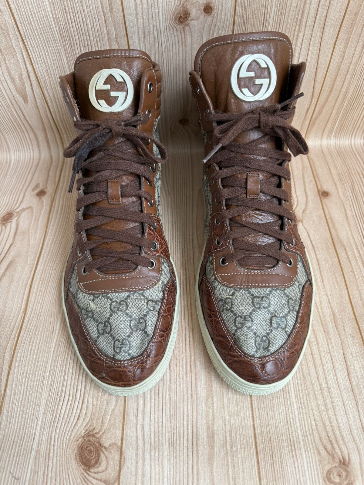 Gucci Crocodile trim Monogram sneakers Size US 12 / EU 45 - 4 Thumbnail