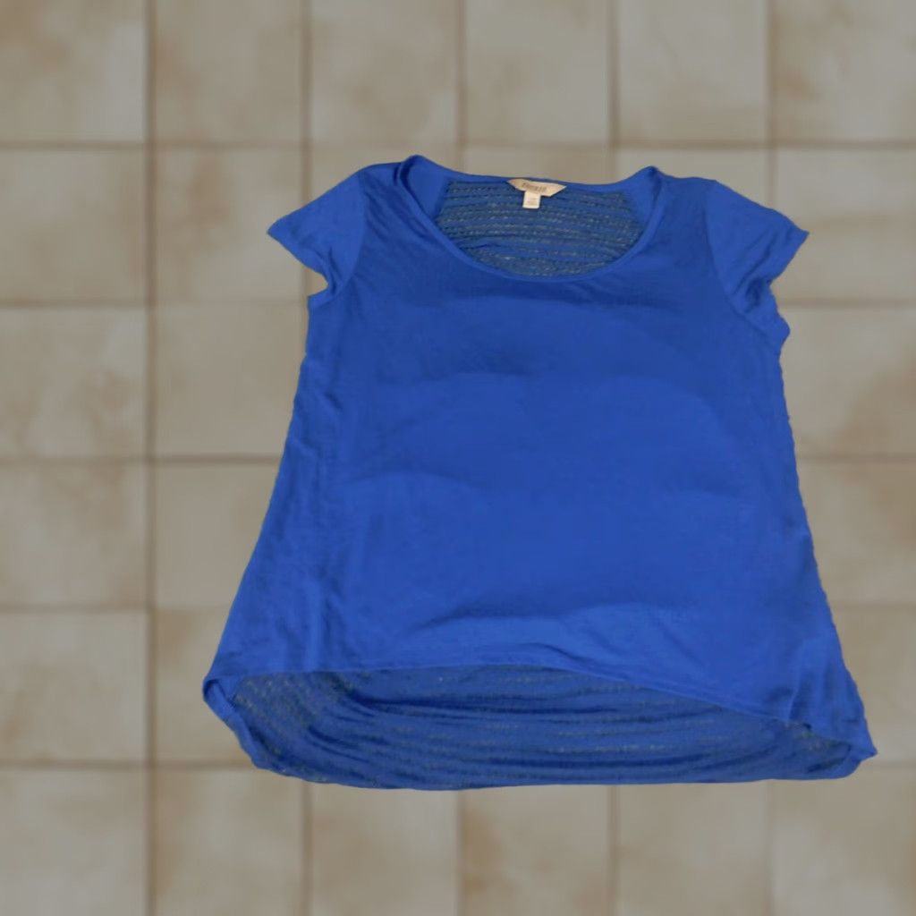 Decree Decree Blouse L Womens Blue Crew Neck Short Sleeve Pullover Floral Butterfly Stretch Casual Top Size L / US 10 / IT 46 - 1 Thumbnail