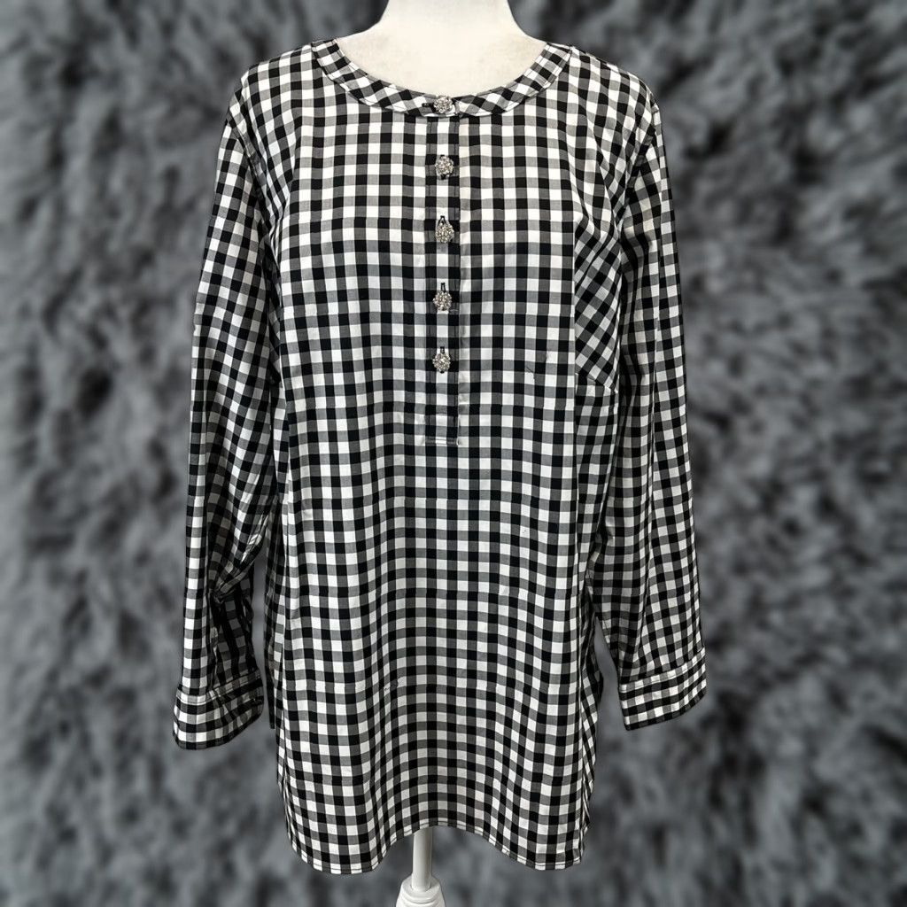 Talbots Talbots Tunic Shirt 2X Plus Bling Buttons Womens Long Sleeve Black White Gingham Tunic Top Women Size XXL / US 16-18 / IT 52-54 - 1 Thumbnail