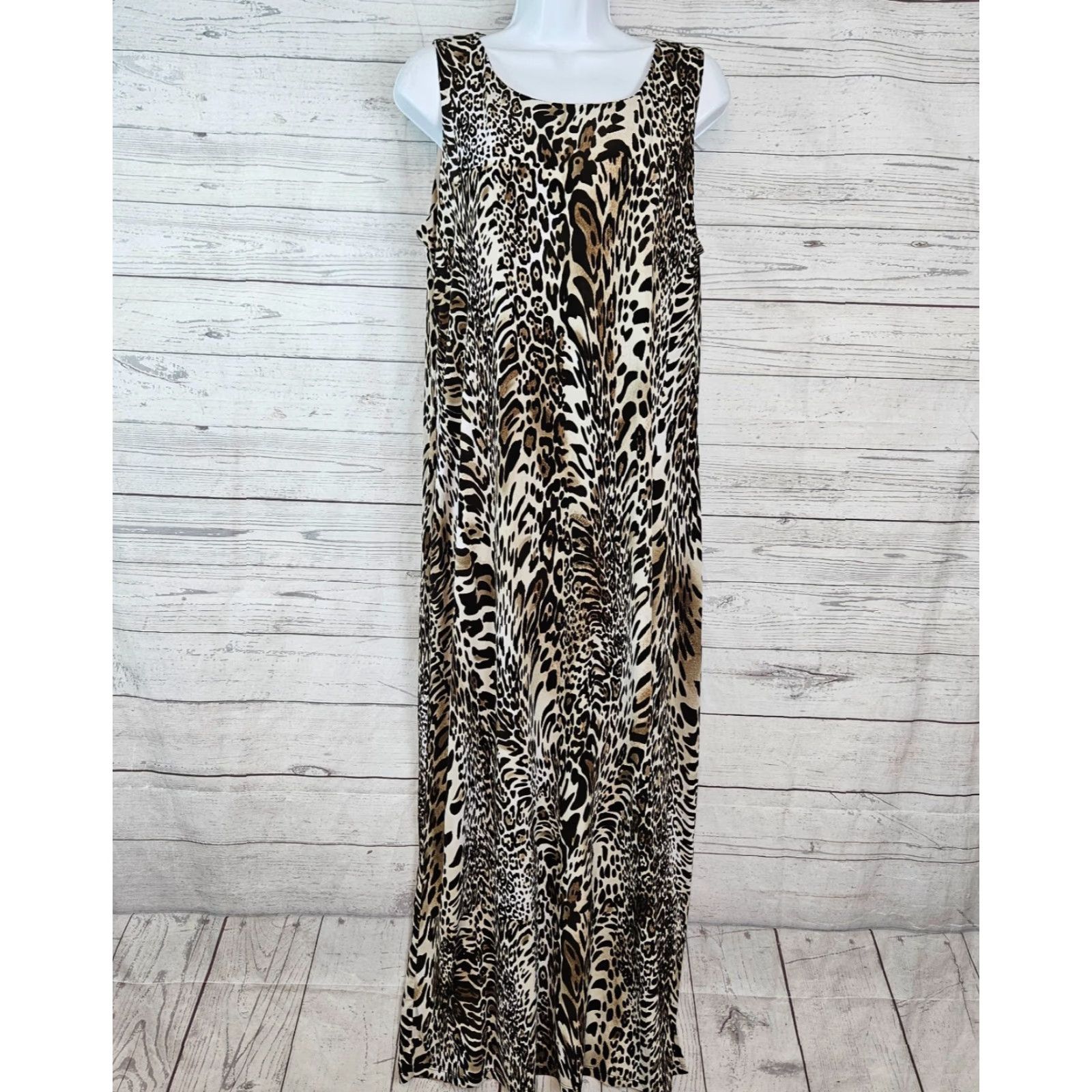 Vintage Chico's Maxi Dress Women L Brown Animal Print Sleeveless Scoop Neck Casual Vacation Size L / US 10 / IT 46 - 2 Thumbnail