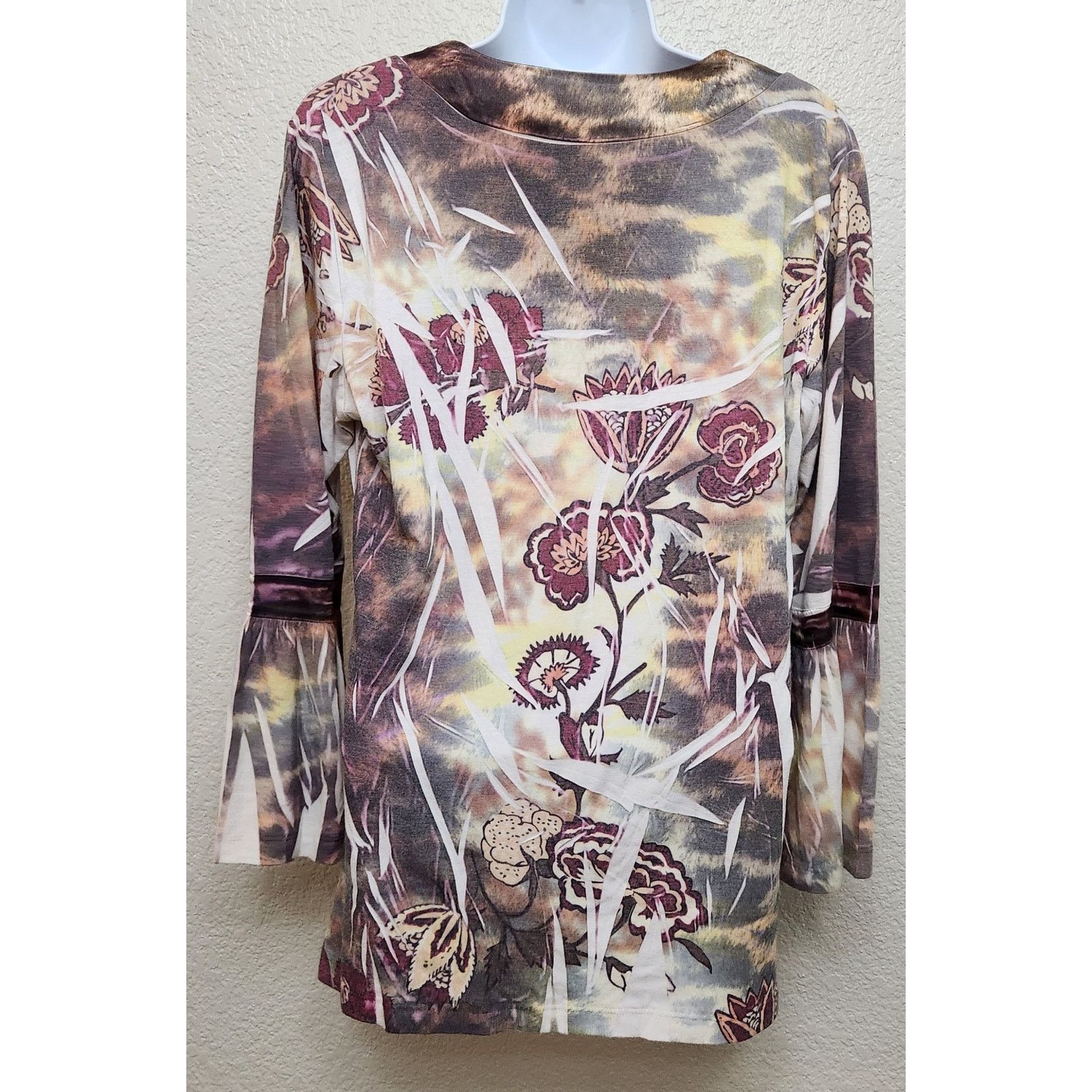 Other California Bloom Burgundy Green Floral Print Pleated Top L Size L / US 10 / IT 46 - 4 Thumbnail