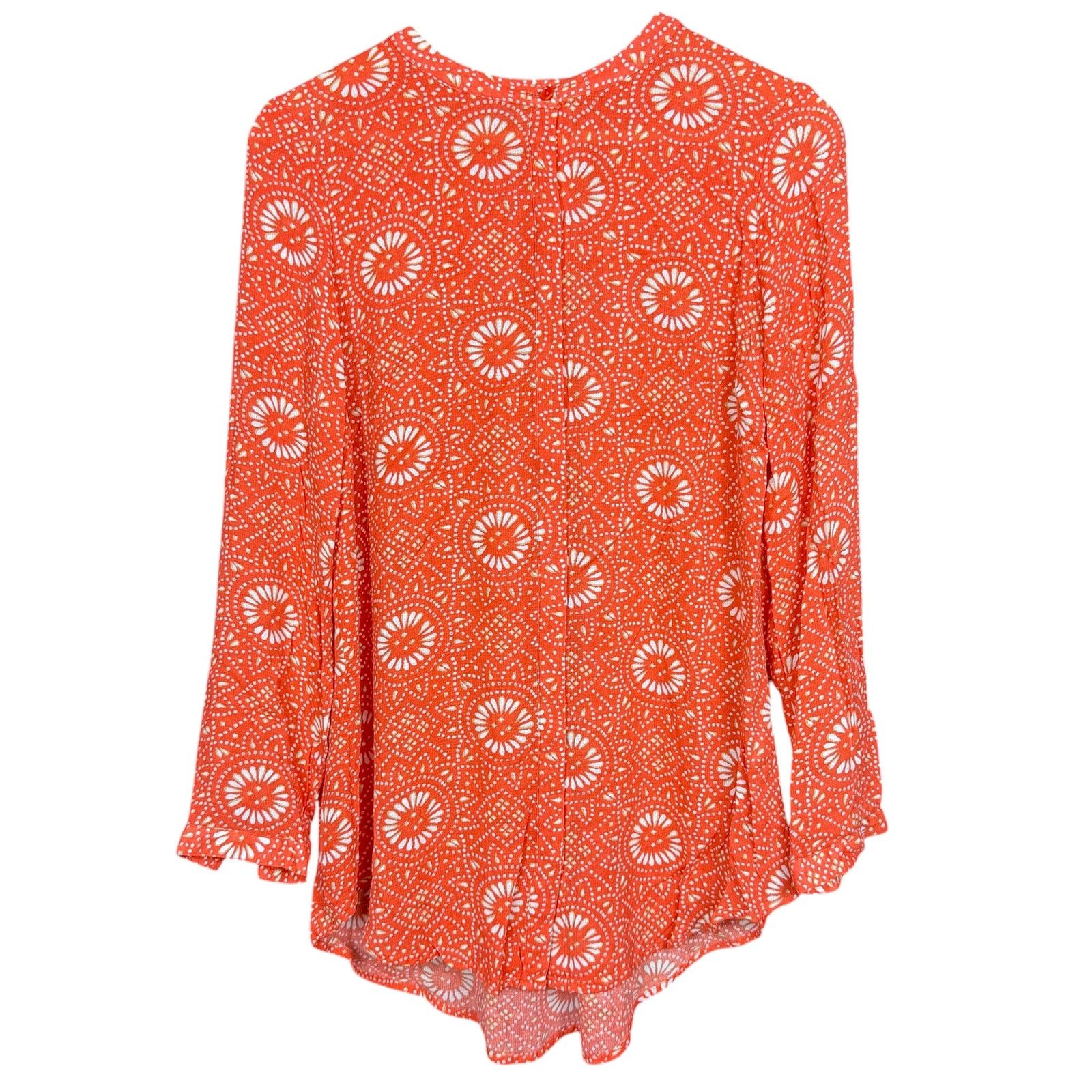 Lucky Brand Lucky Brand Womens Small Batik Dot Long Sleeve Orange Blouse Size S / US 4 / IT 40 - 2 Thumbnail