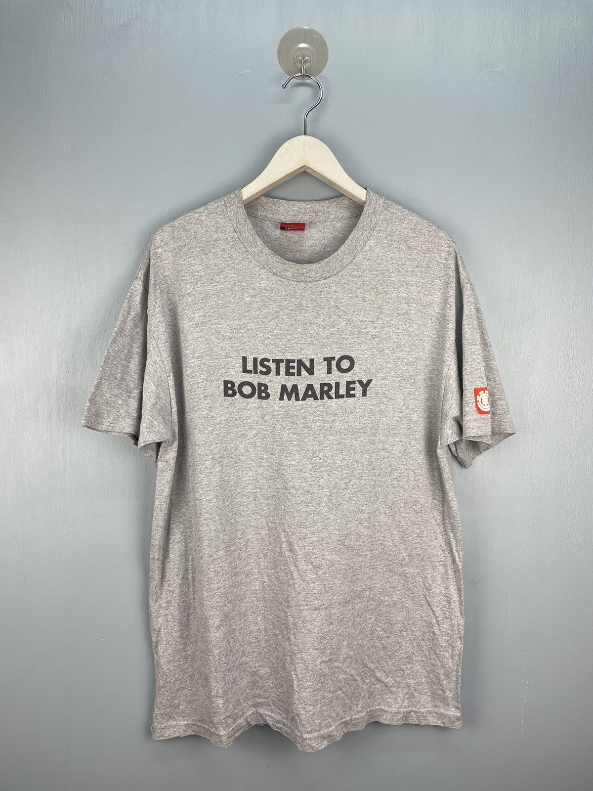 image of Vintage 90's Element Skateboard Listen To Bob Marley T Shirt in Grey, Men's (Size Large)