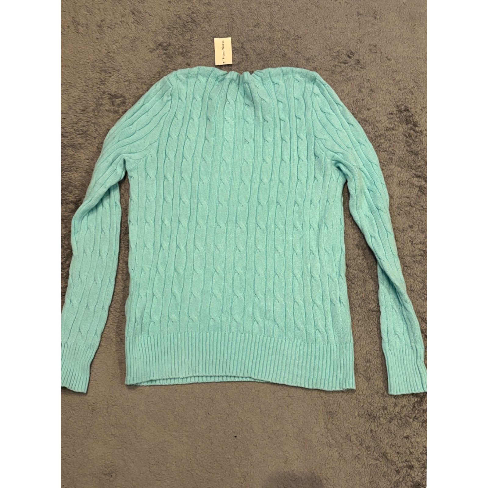Vintage NWT Studio Works Sweater Womens Large Blue Cable Knit Crew Neck Pullover Size L / US 10 / IT 46 - 6 Thumbnail