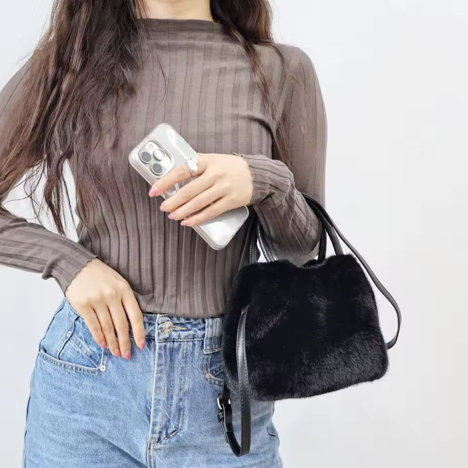Designer Faux Fur Casual Designer Tote Crossbody Mini Bag Size ONE SIZE - 8 Thumbnail